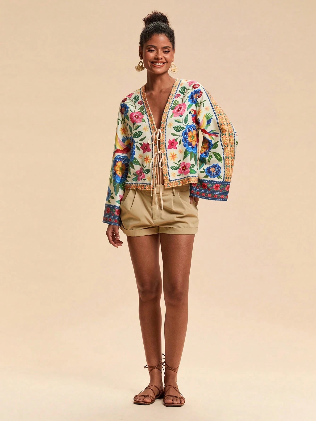 Floral Garden Song Tie-Front Kimono Top.