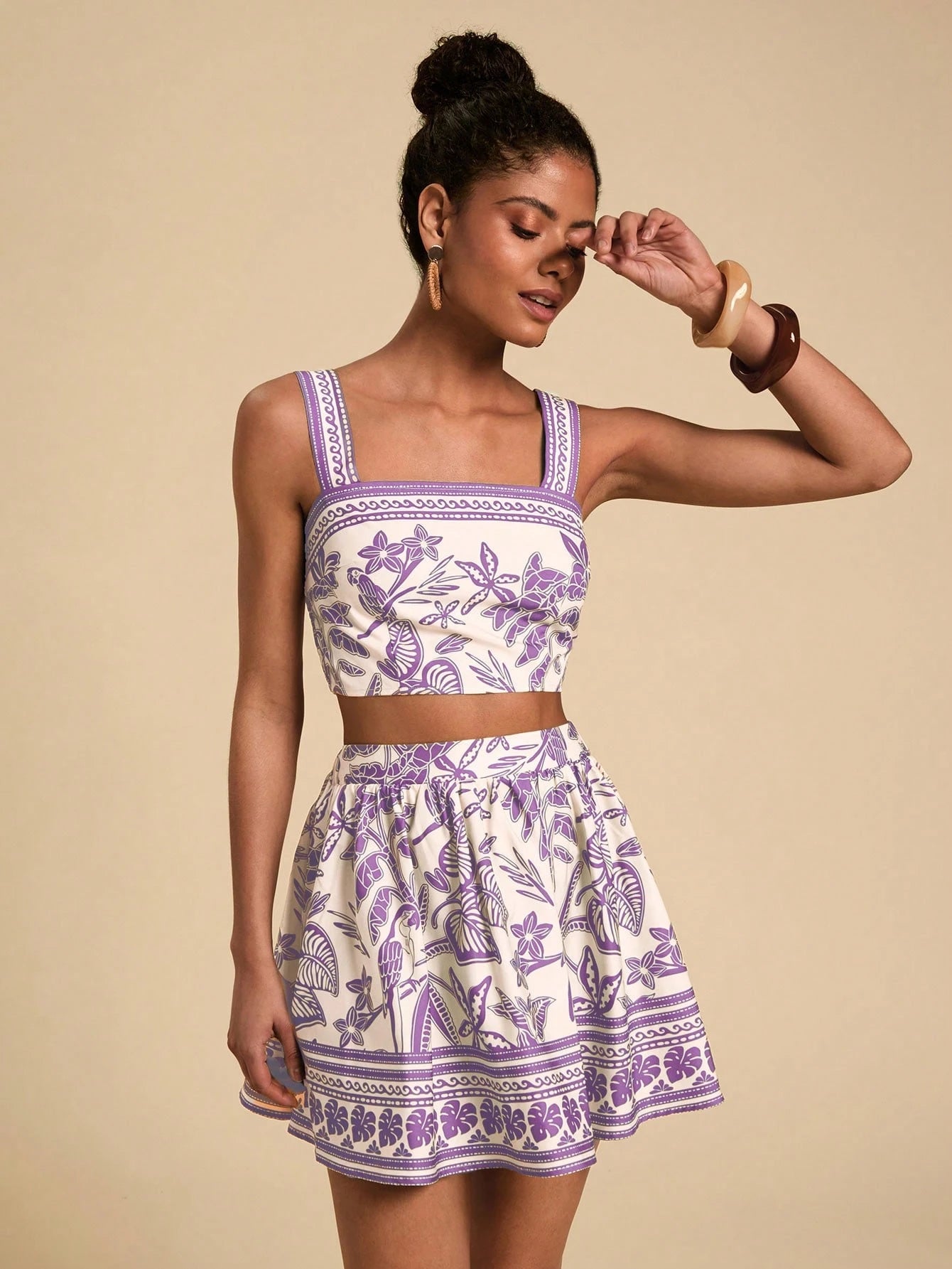 Travachic Floral Print Cami Top & Skirt,Summer Outfits for Women,Tropical Vacation Woman Clothes,Summer,Vacation Outfits Woman,Two Pieces Set Women,Summer Sets.