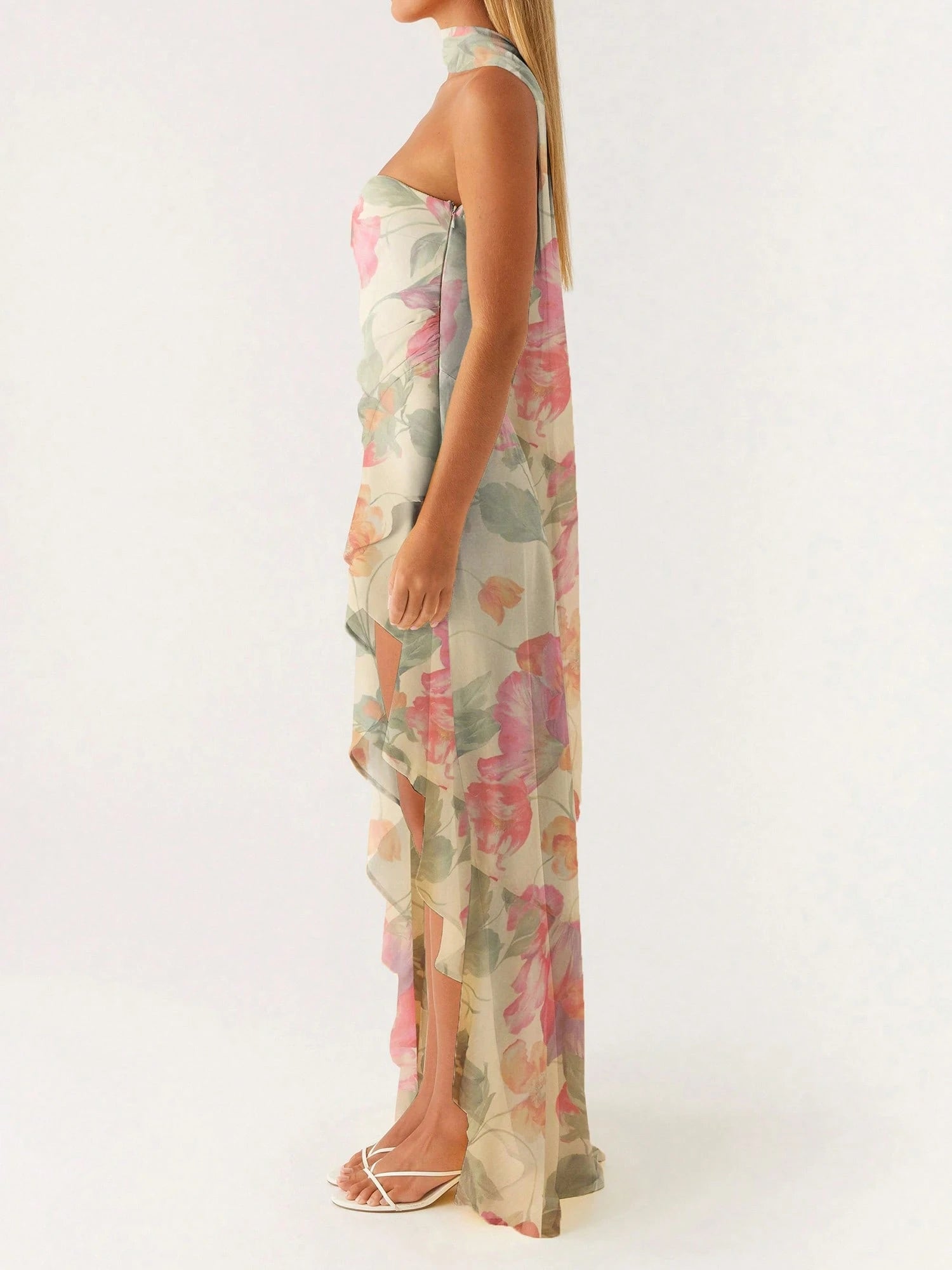Women'S Strapless Ruffle High Split Irregular Long Dress Sleeveless Backless Bodycon Cocktail Party Maxi Dress