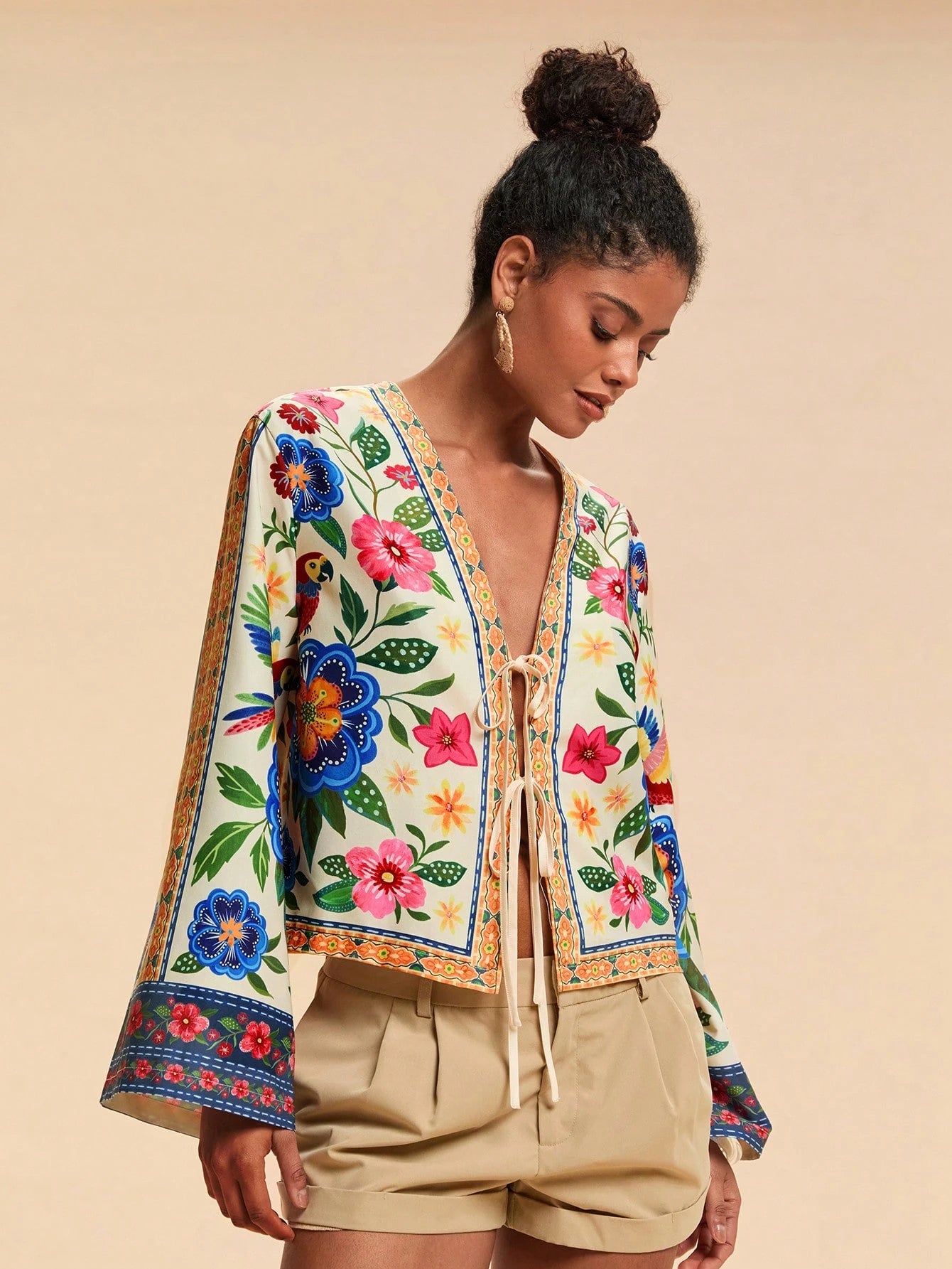 Floral Garden Song Tie-Front Kimono Top.