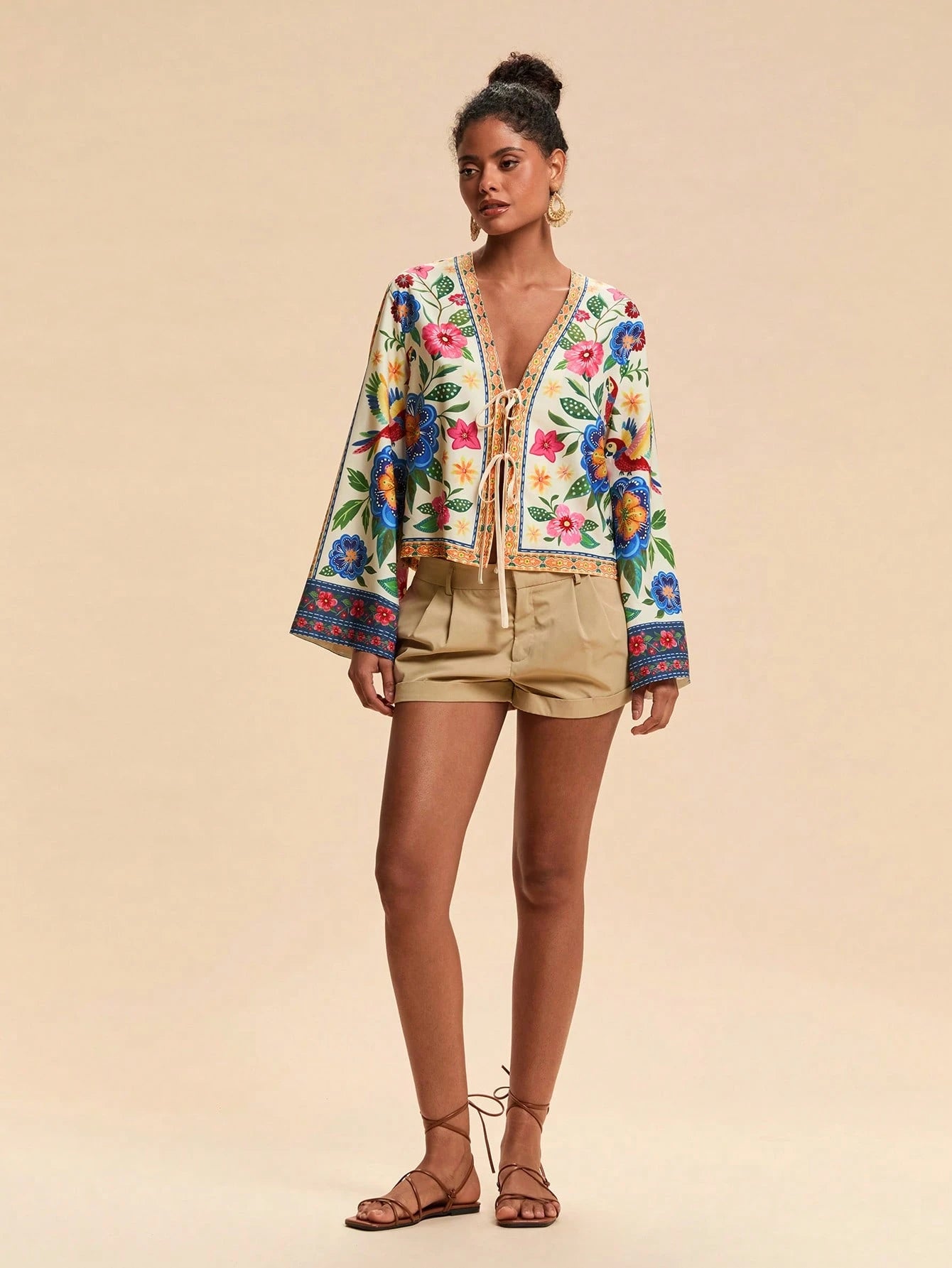 Floral Garden Song Tie-Front Kimono Top.