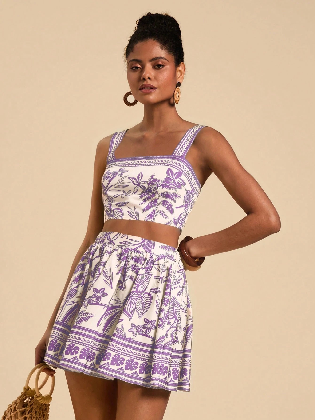 Travachic Floral Print Cami Top & Skirt,Summer Outfits for Women,Tropical Vacation Woman Clothes,Summer,Vacation Outfits Woman,Two Pieces Set Women,Summer Sets.