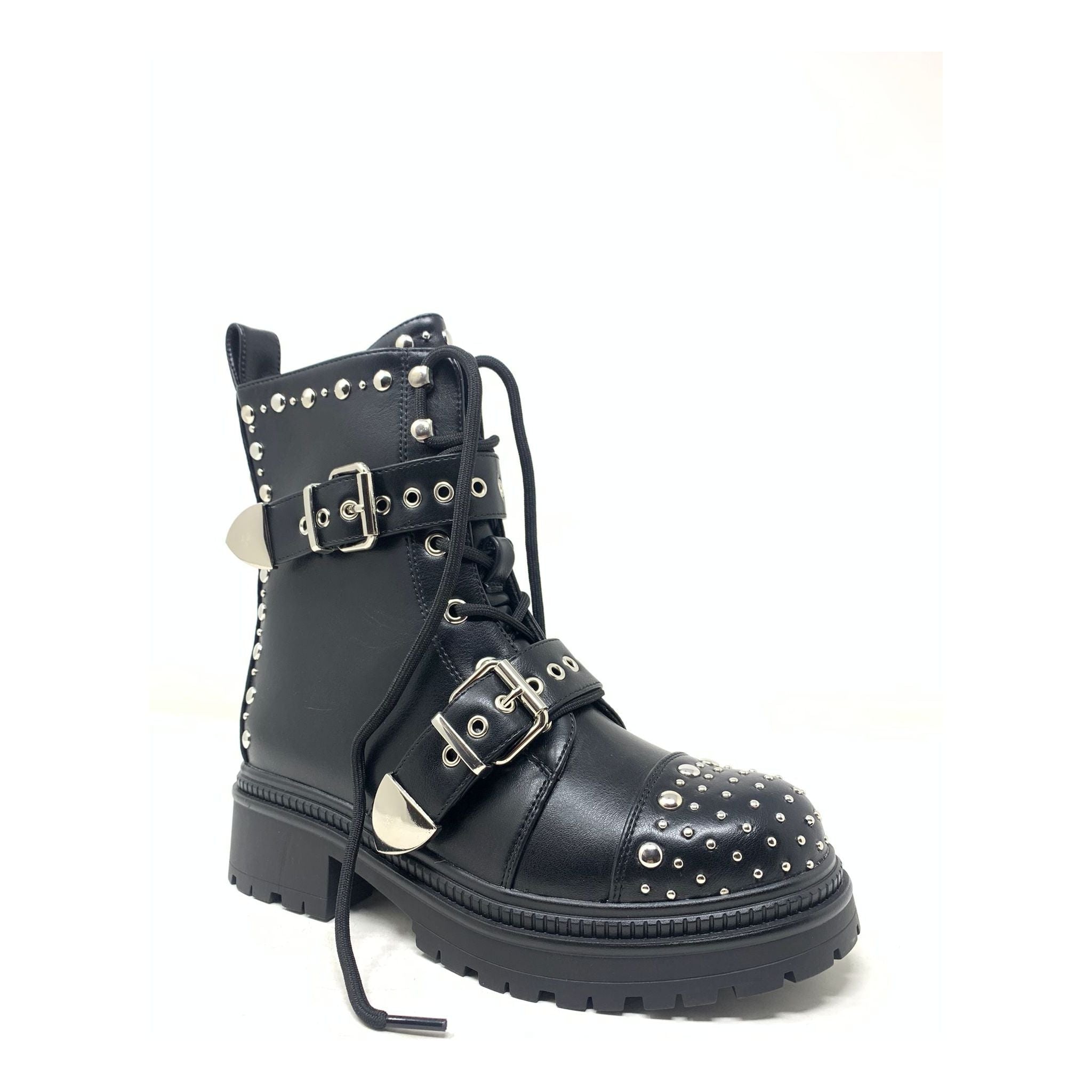 Biker Girl - Women Studded Buckled Biker Boot