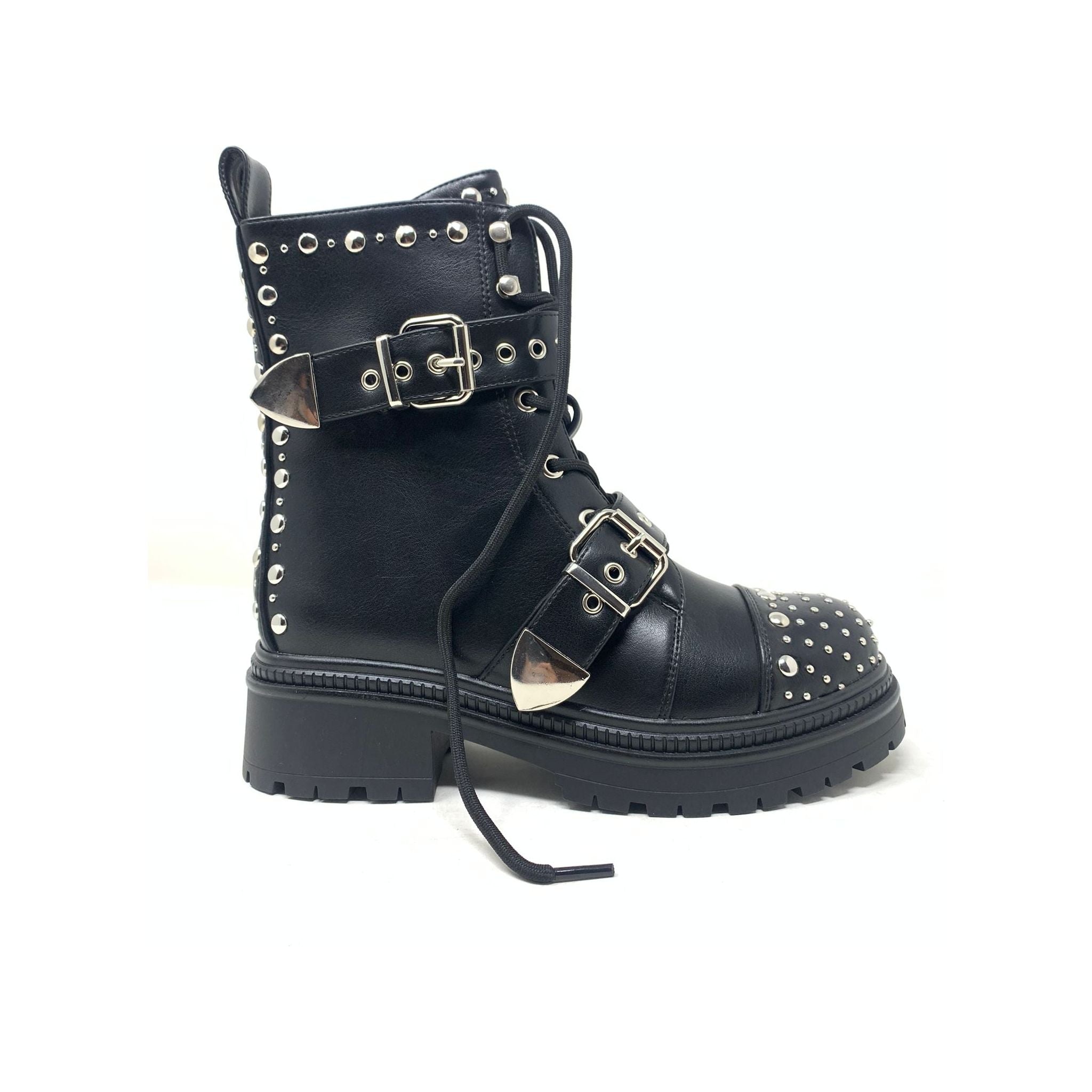 Biker Girl - Women Studded Buckled Biker Boot