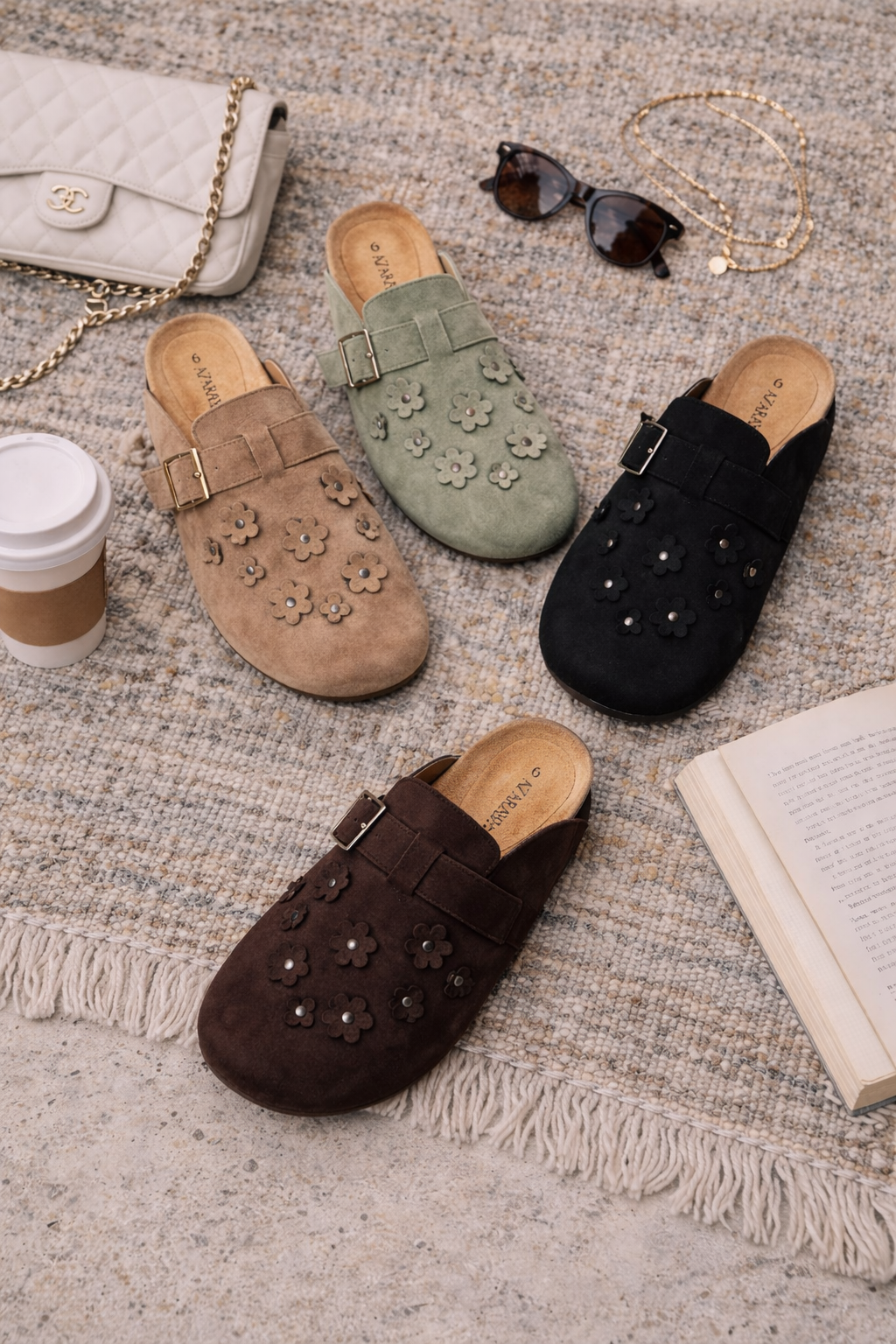 Flatbed Clog Slip On Microfiber Floral Collection