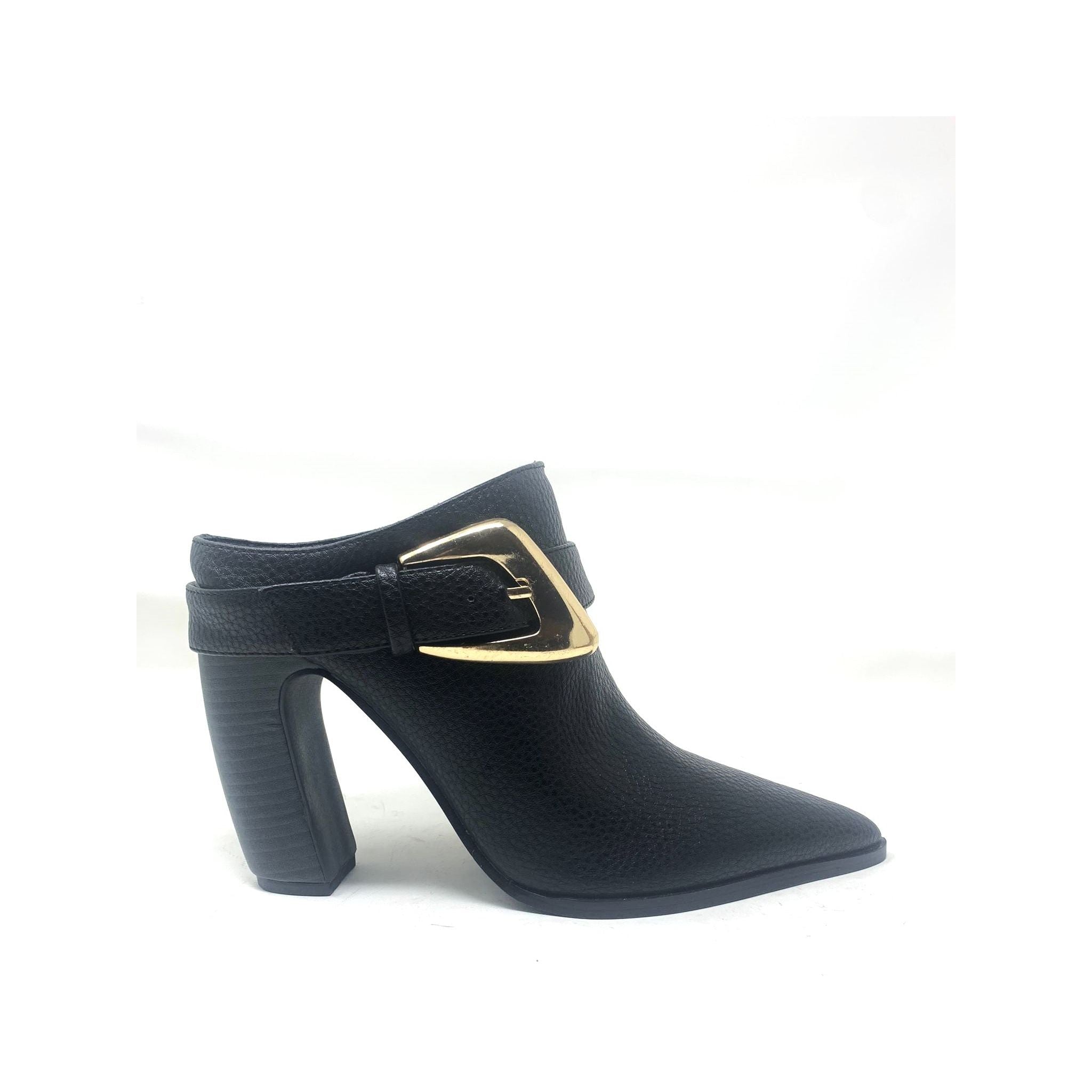 Arrow - Women Closed Toe Buckle Block Heel Mule