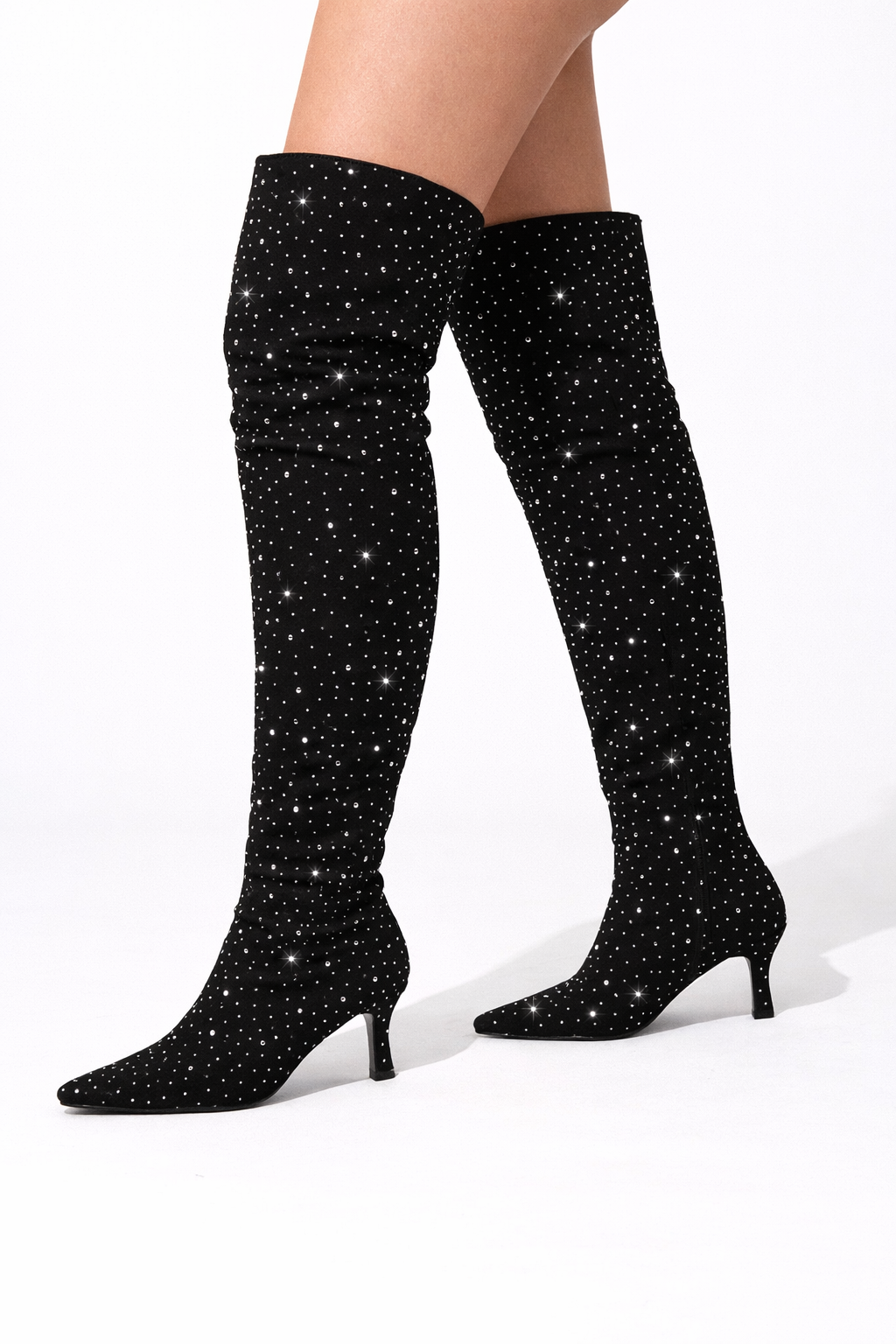 Brillante |  Over Rhinestone Kitty Heel Boot
