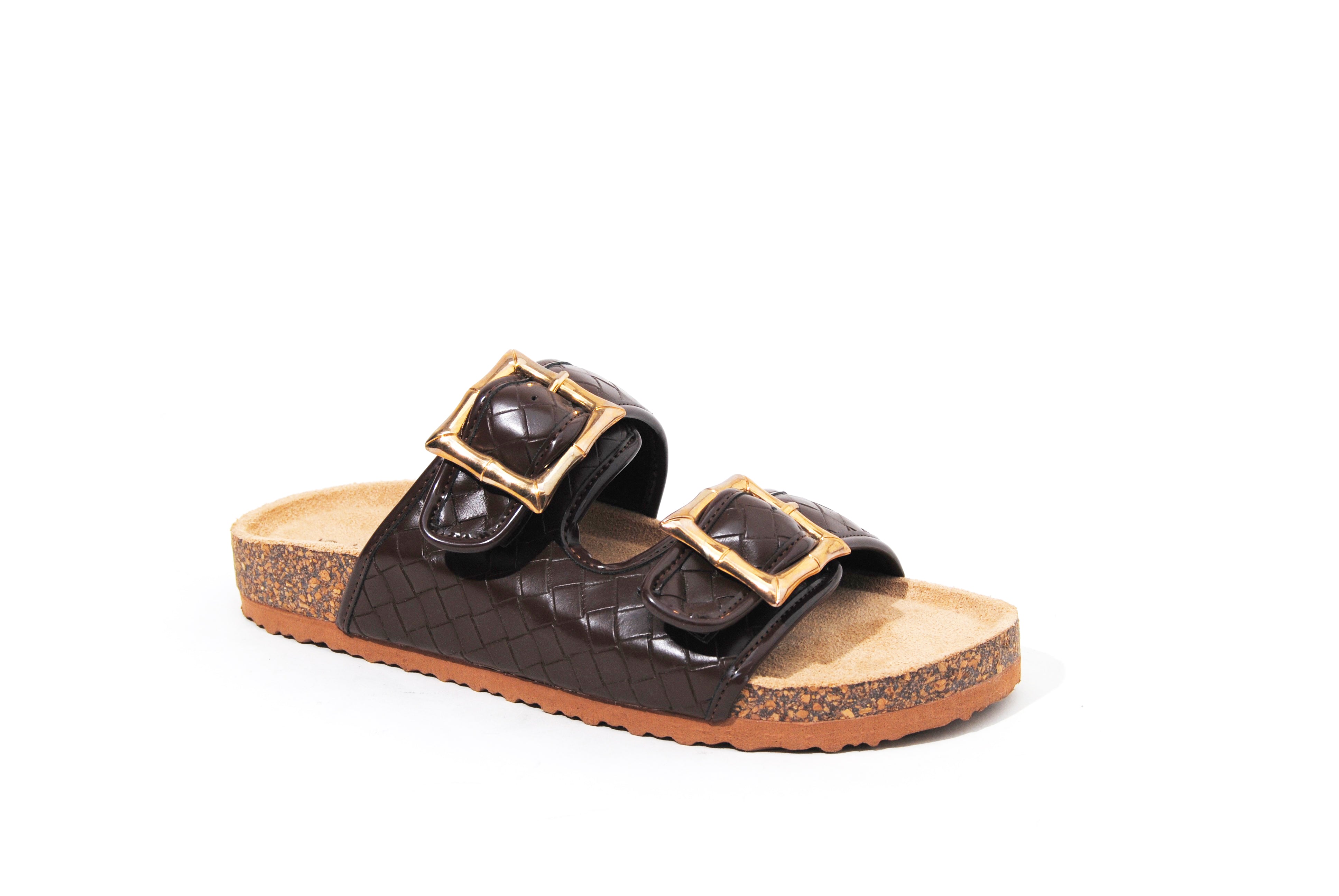 Butterfingers | Double Croc Gold Buckle Sandal Flatbed