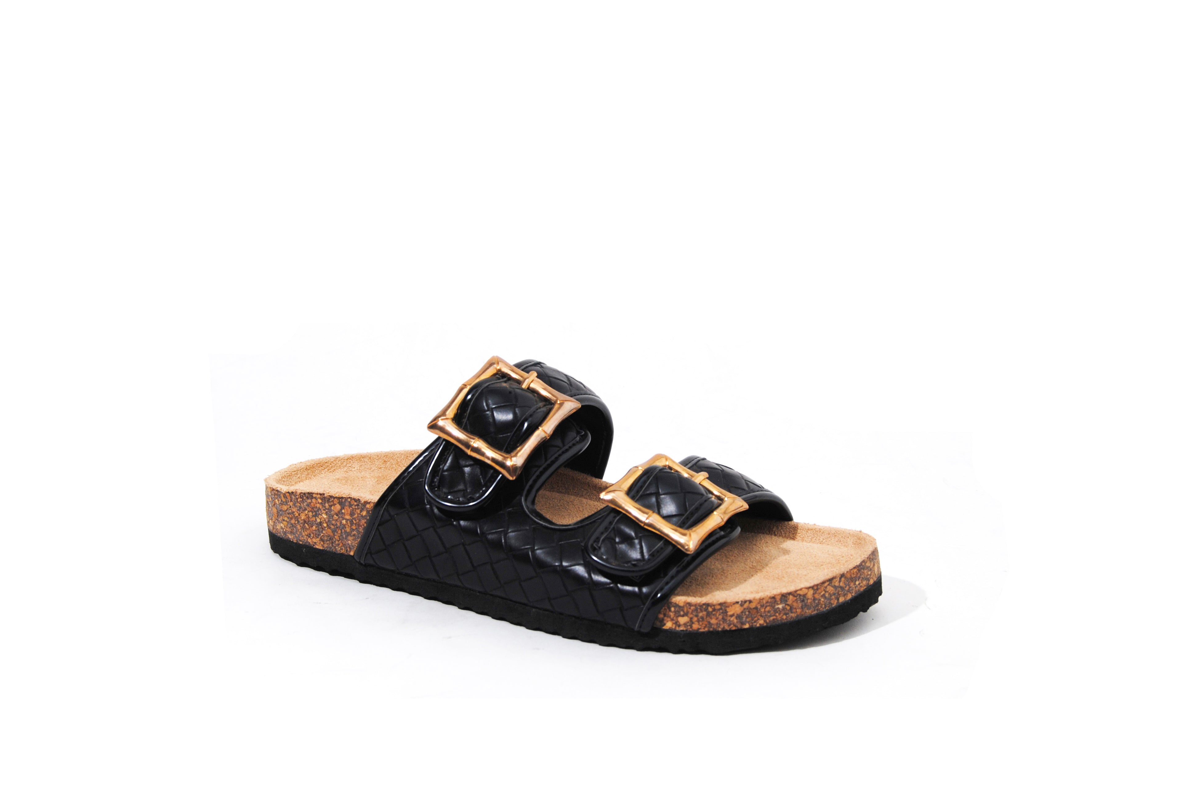 Butterfingers | Double Croc Gold Buckle Sandal Flatbed