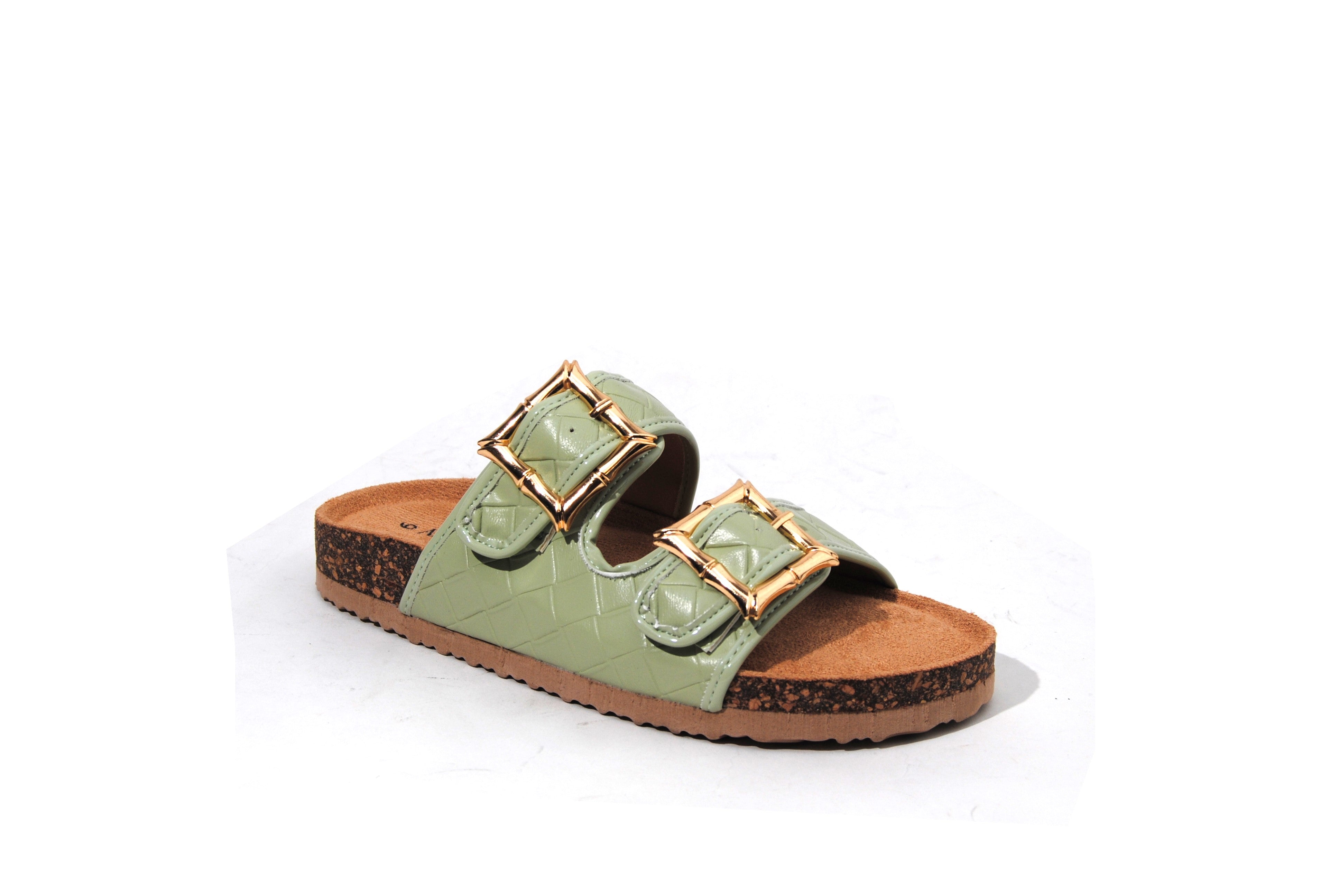 Butterfingers | Double Croc Gold Buckle Sandal Flatbed