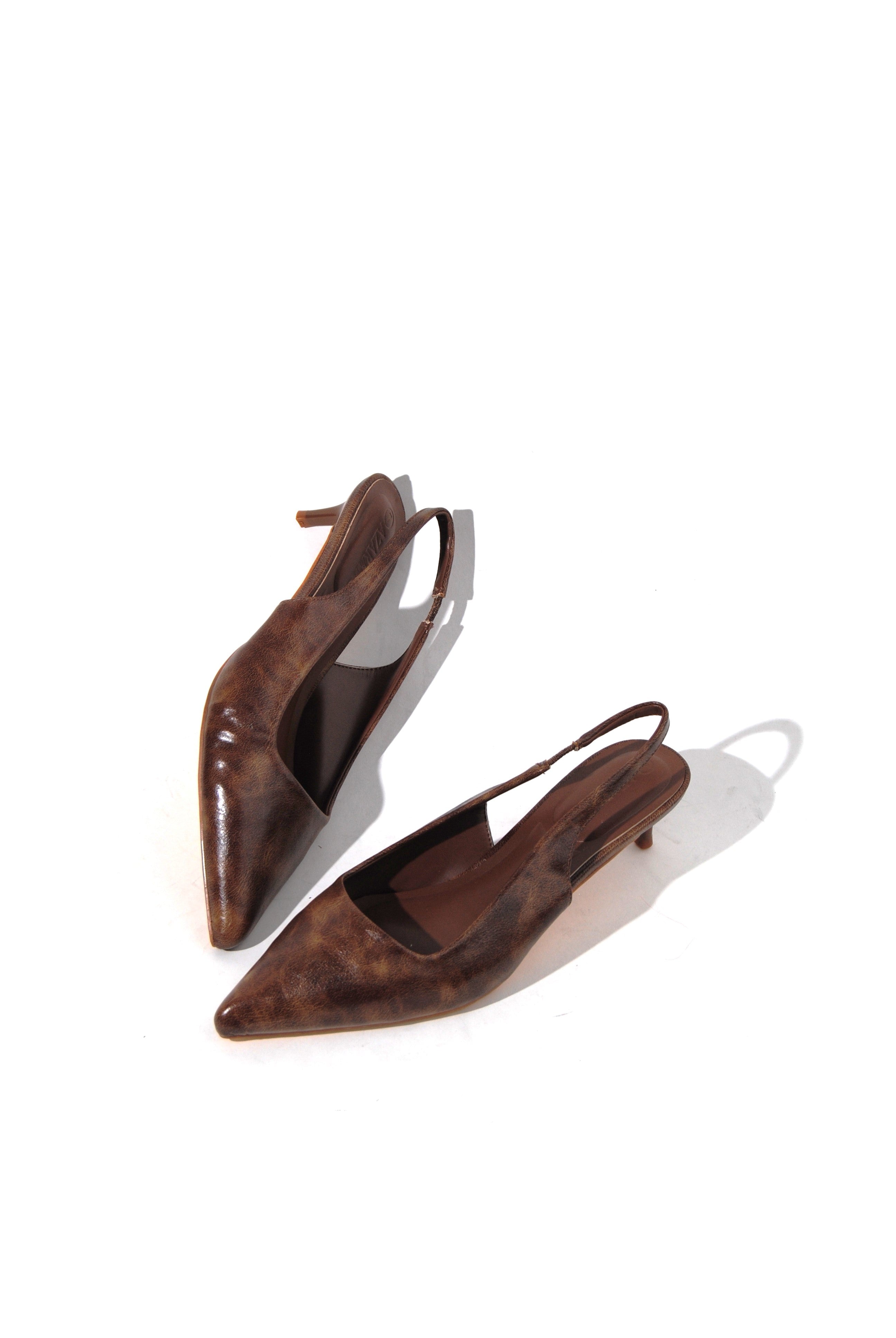 Call Me | Distress PU Sling Back Kitty Heel