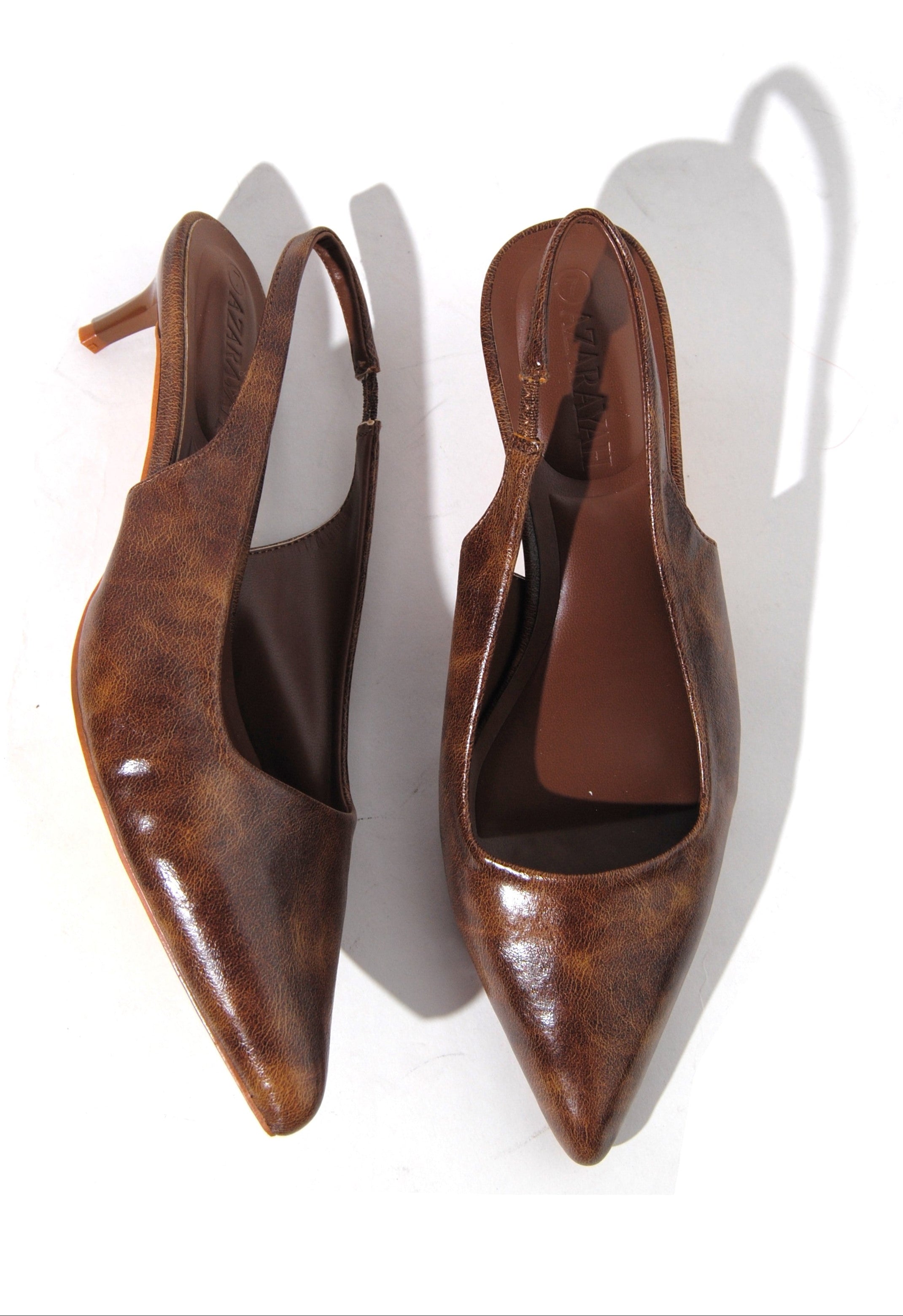 Call Me | Distress PU Sling Back Kitty Heel