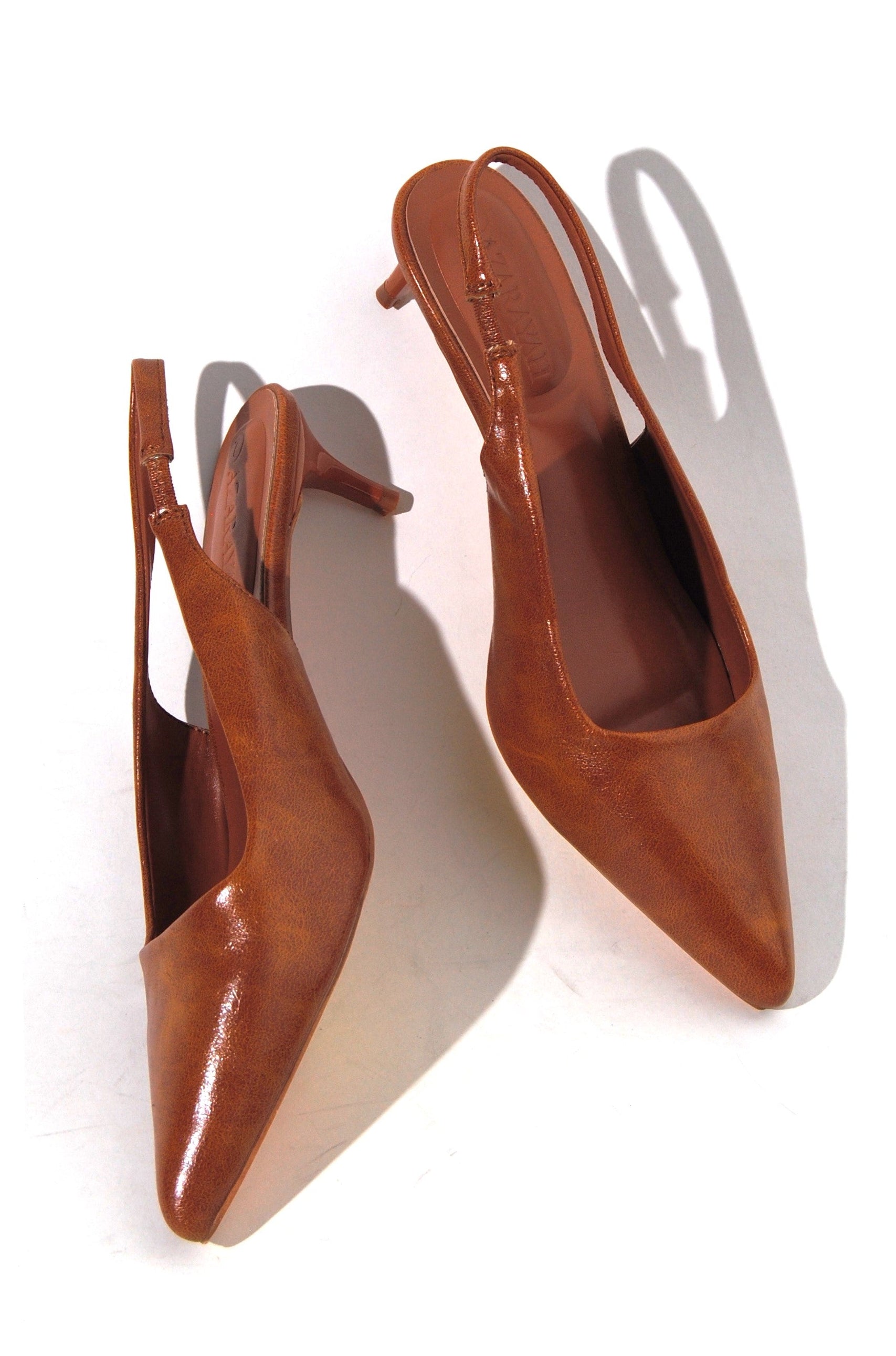 Call Me | Distress PU Sling Back Kitty Heel