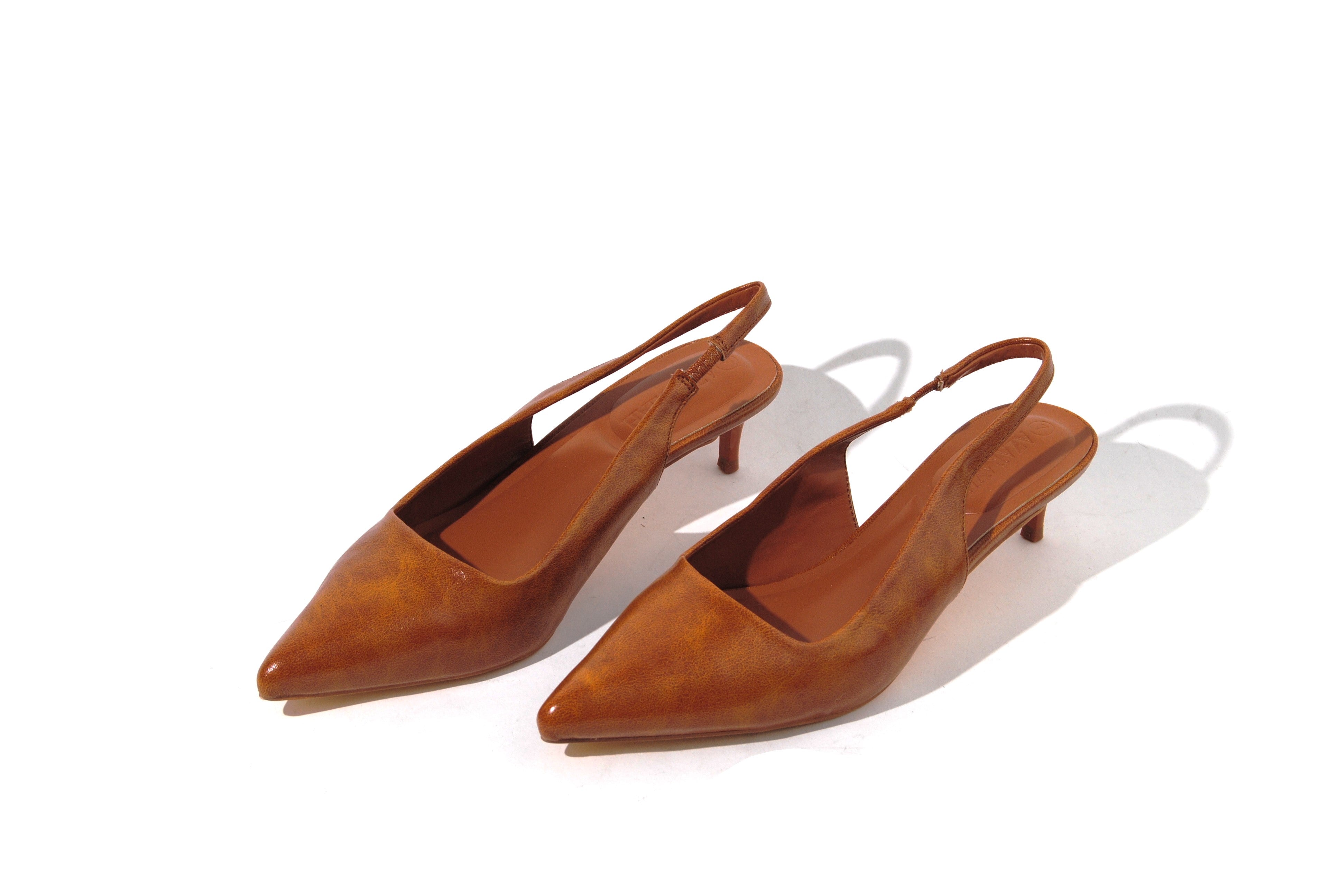 Call Me | Distress PU Sling Back Kitty Heel