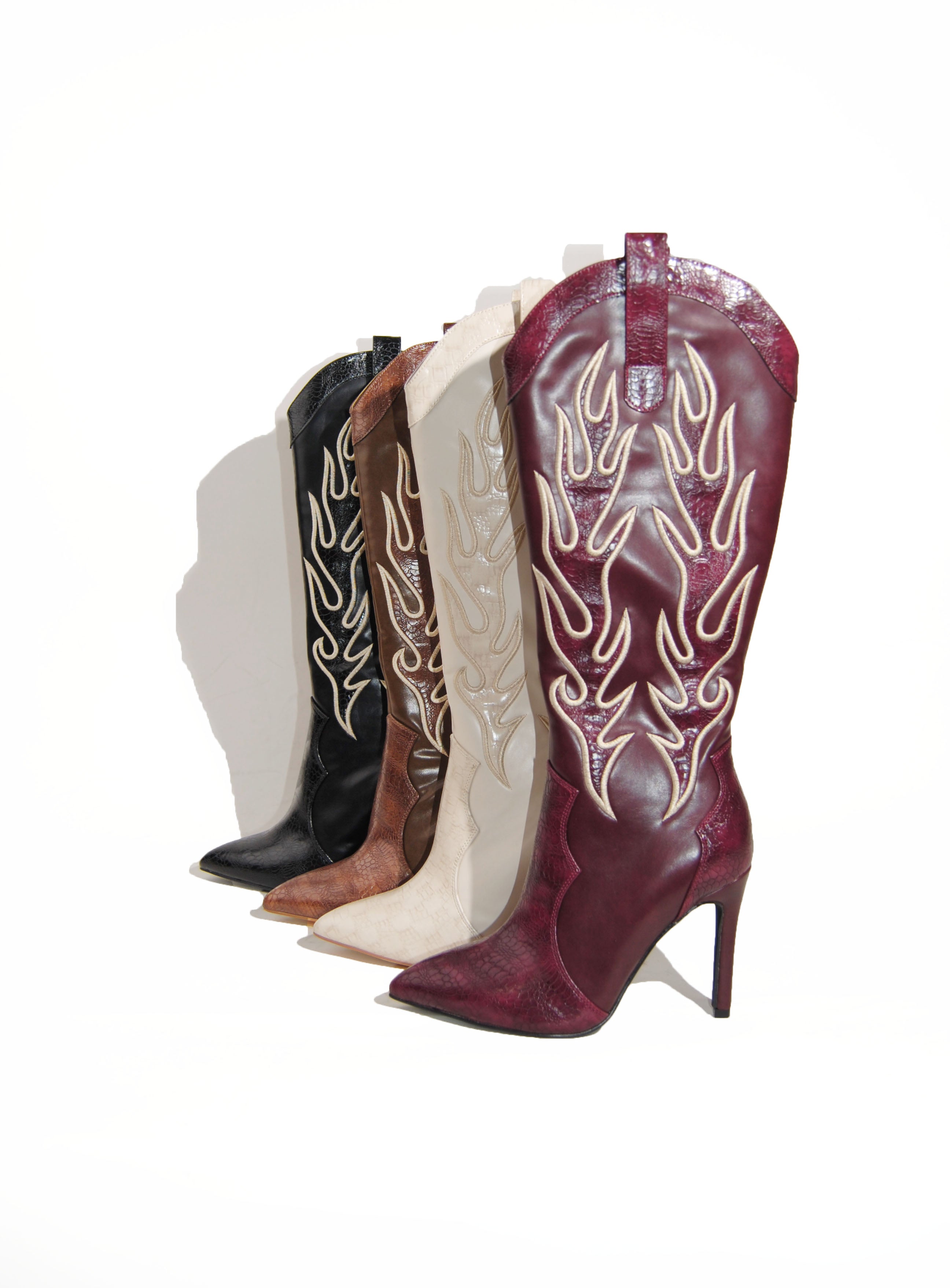 Flames | Burgundy Flames High Heel Boot
