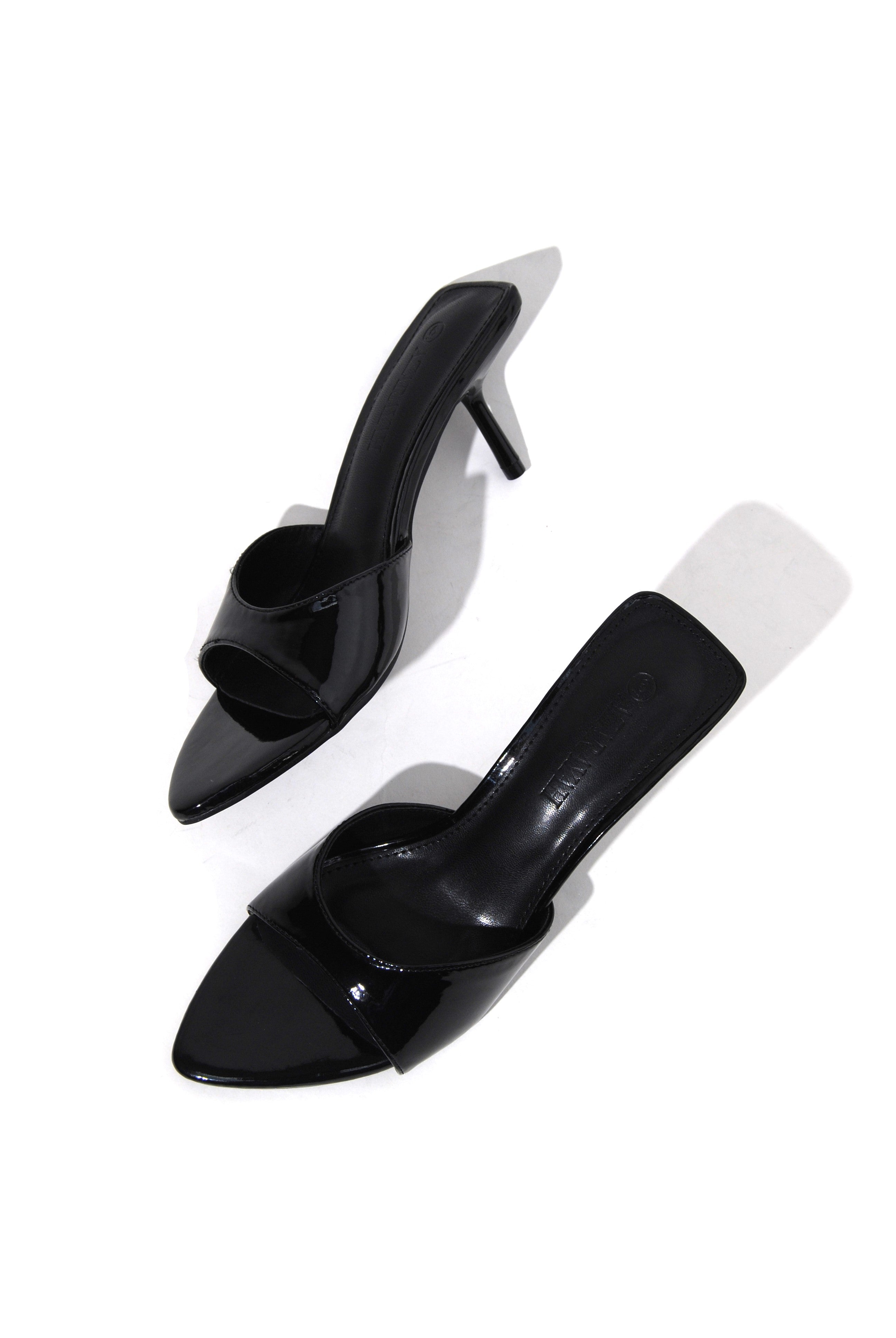 Shinny Material Women Slip On Pointed Toe Kitten Kitty Heel Mule