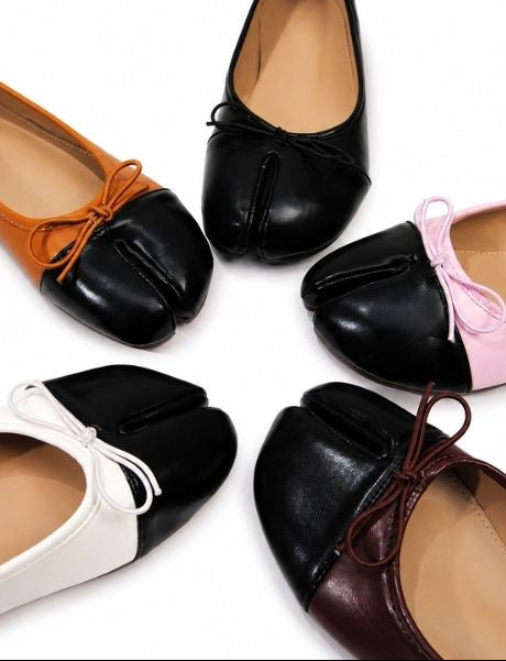 Kamara | Two Tone Bow Split Toe Tabi Flat
