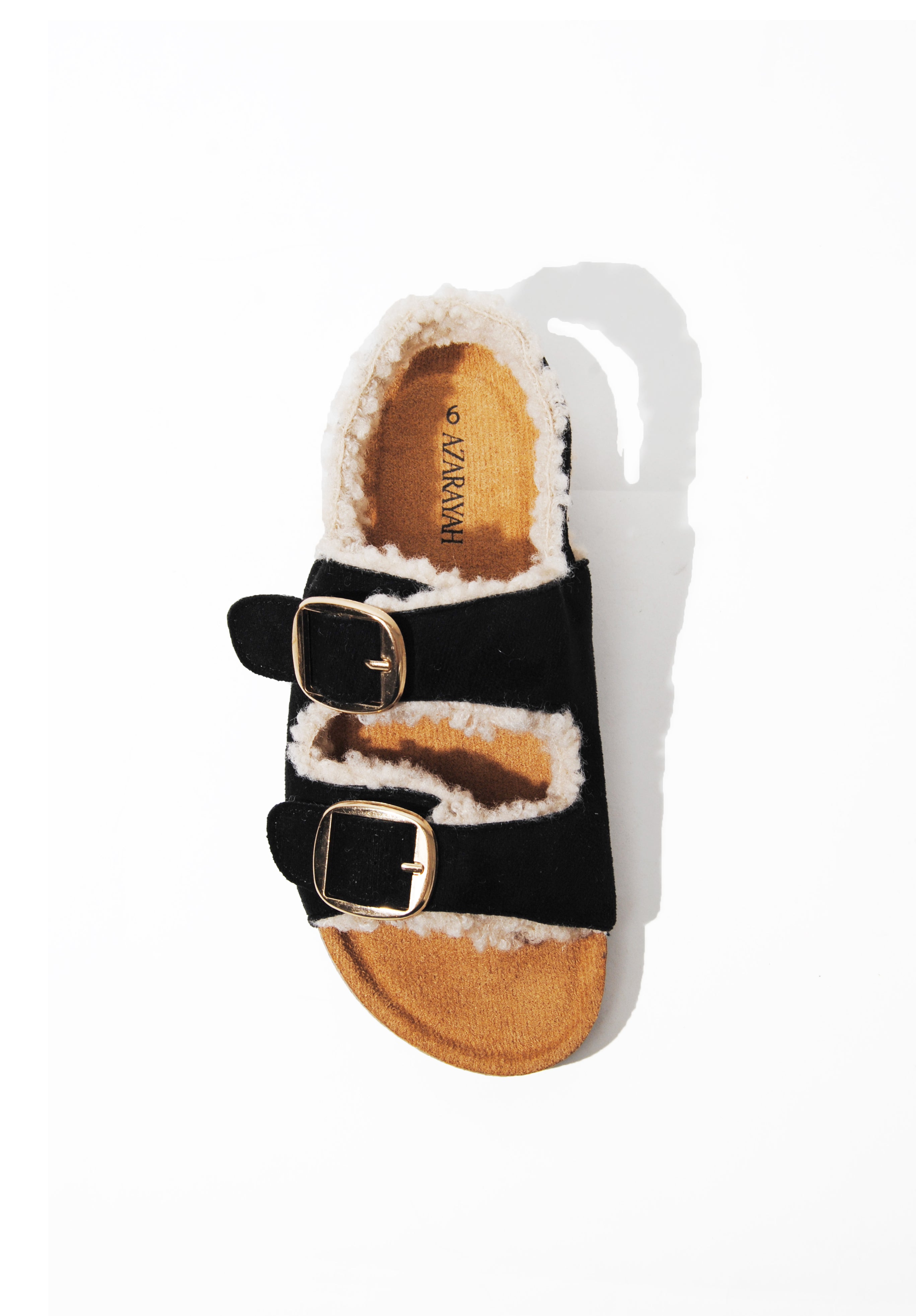Maples | Faux Teddy Double Buckle Slides