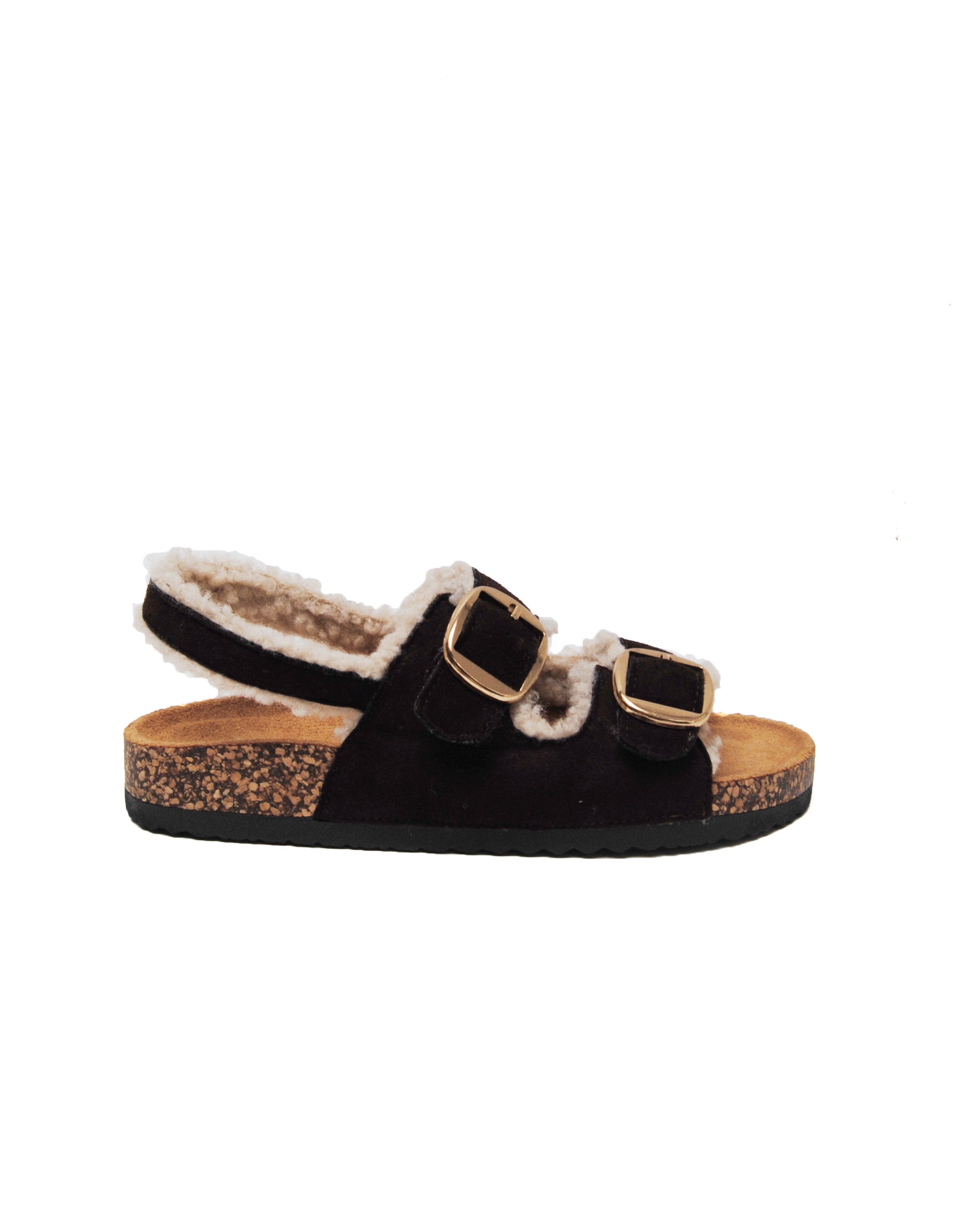 Maples | Faux Teddy Double Buckle Slides