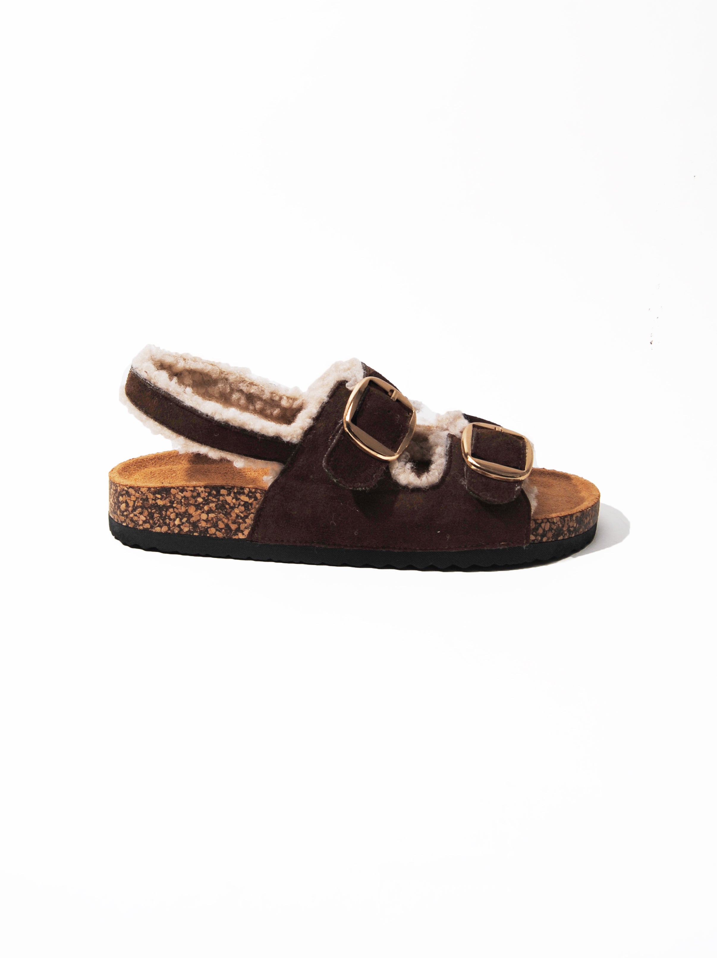 Maples | Faux Teddy Double Buckle Slides