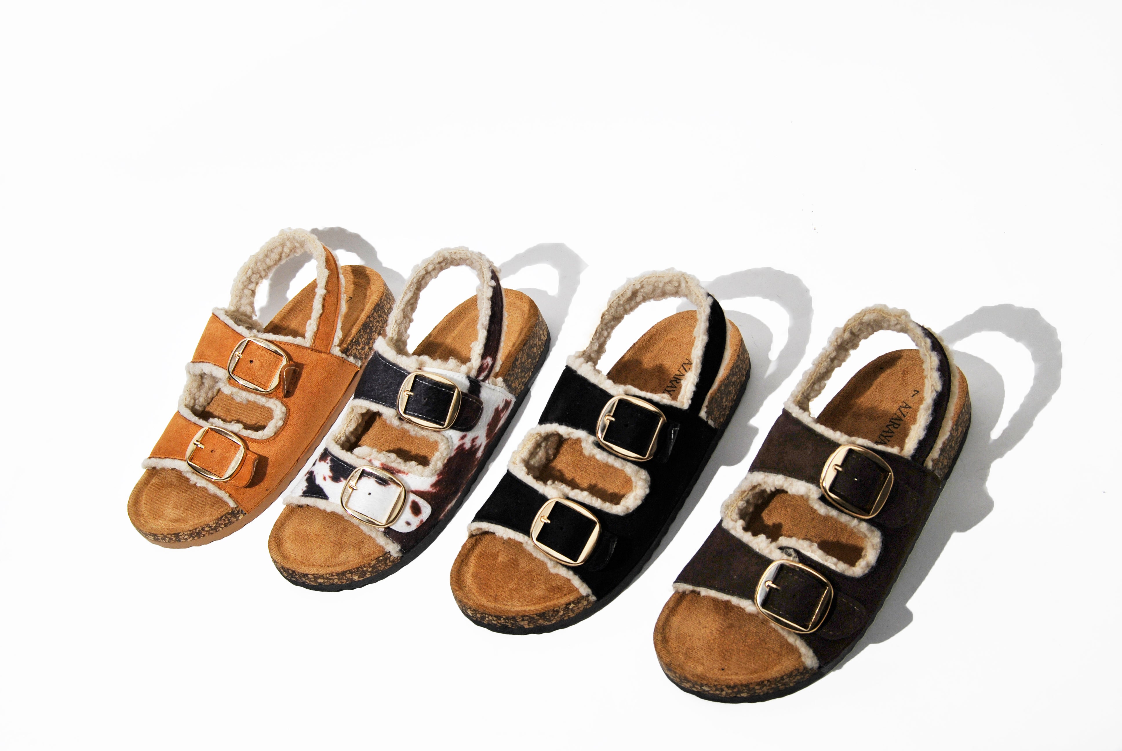 Maples | Faux Teddy Double Buckle Slides