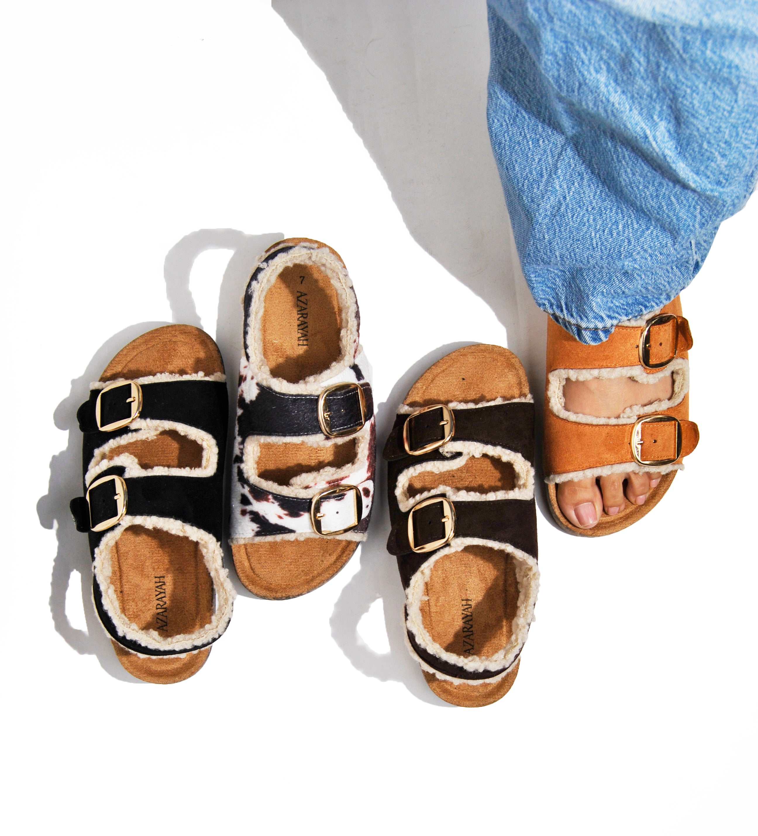 Maples | Faux Teddy Double Buckle Slides