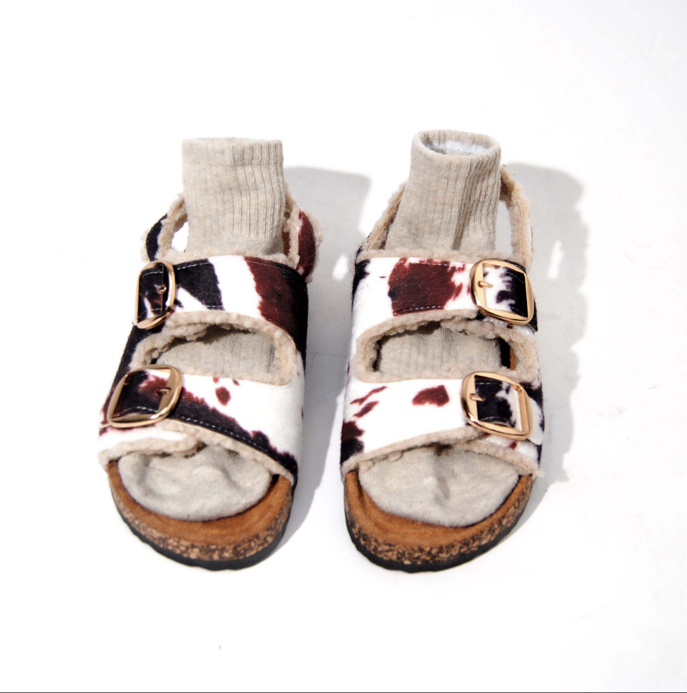 Maples | Faux Teddy Double Buckle Slides