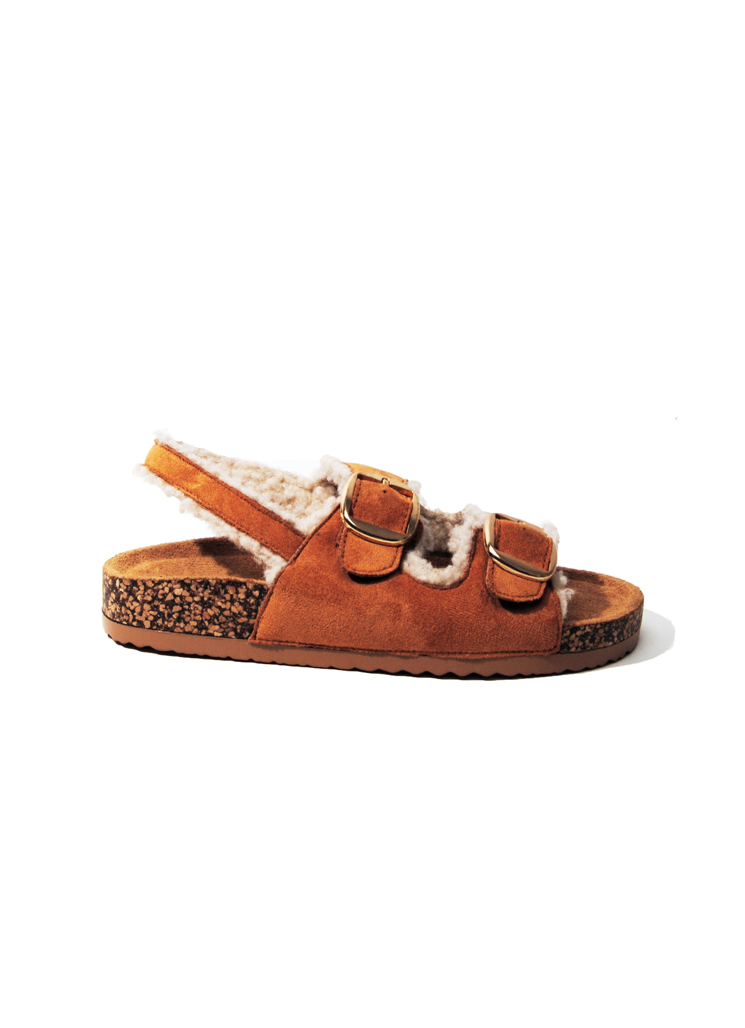 Maples | Faux Teddy Double Buckle Slides