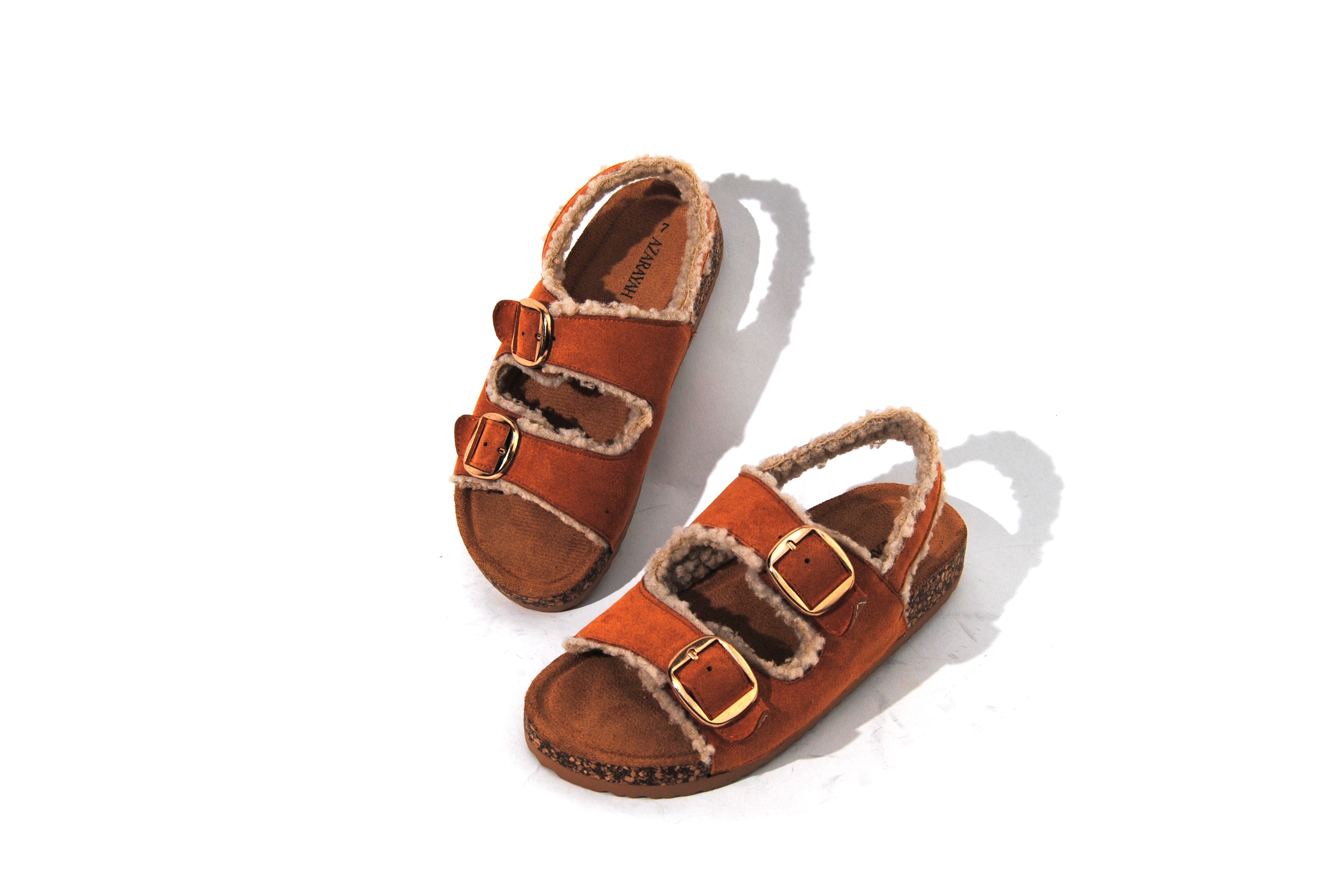 Maples | Faux Teddy Double Buckle Slides