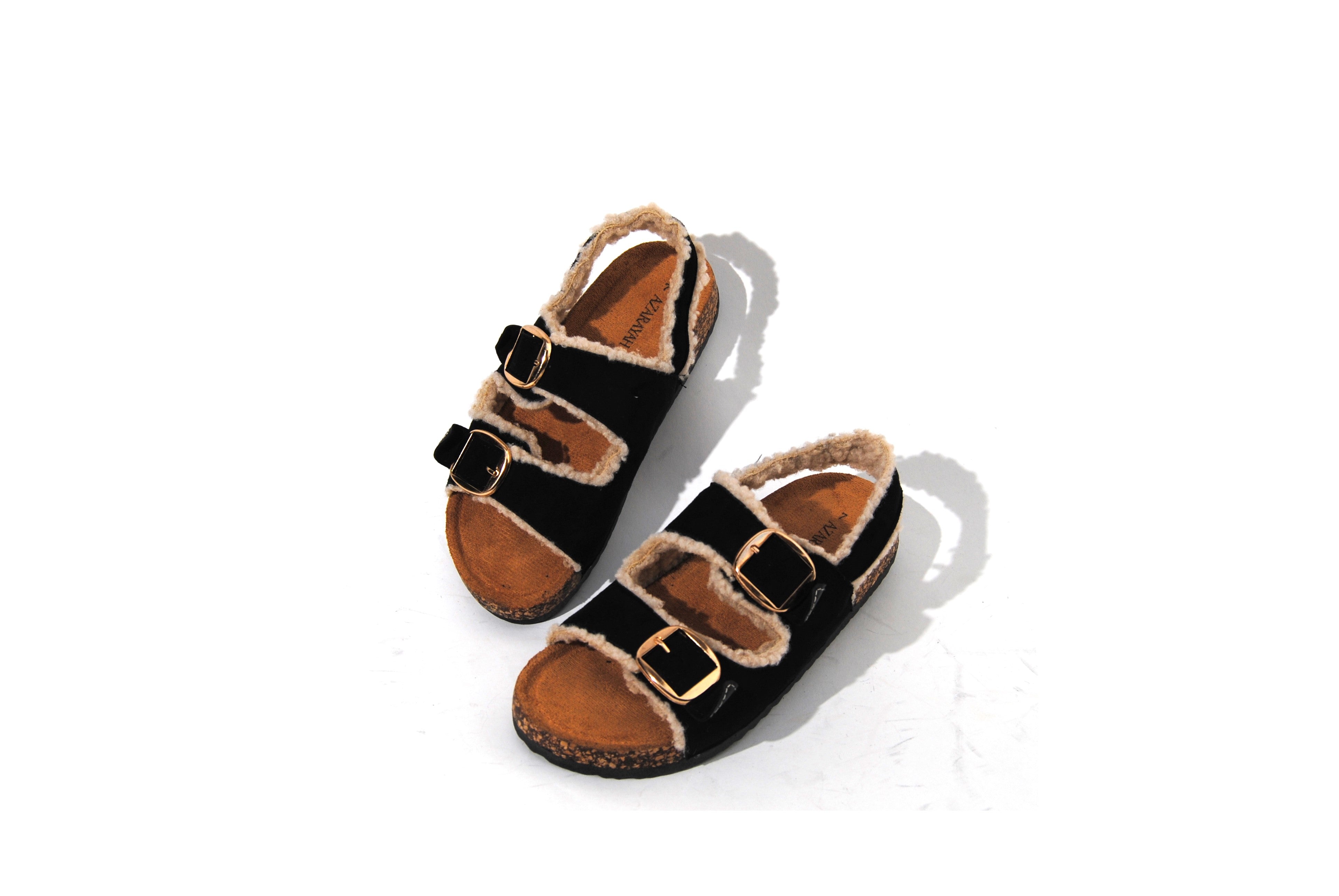 Maples | Faux Teddy Double Buckle Slides