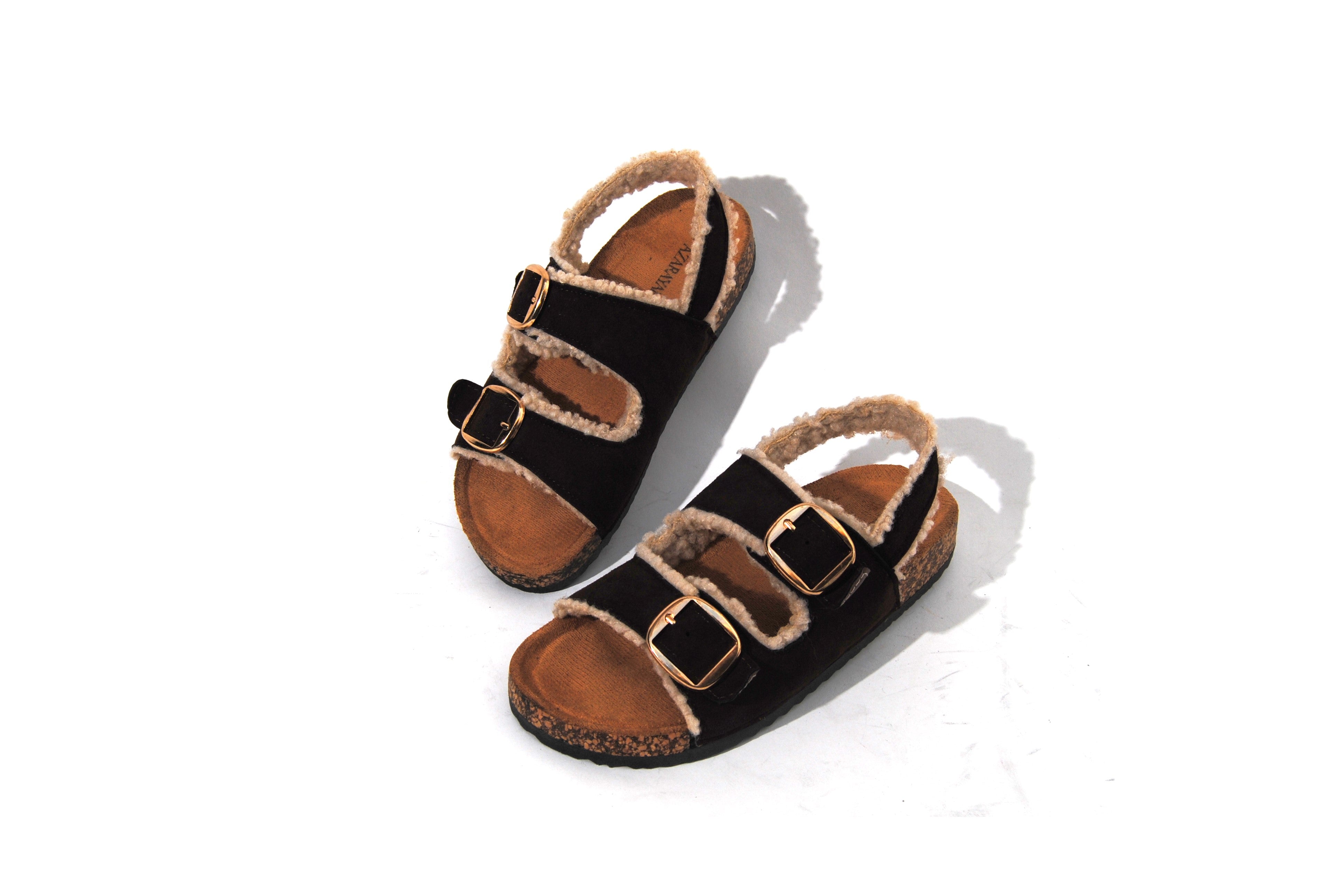 Maples | Faux Teddy Double Buckle Slides