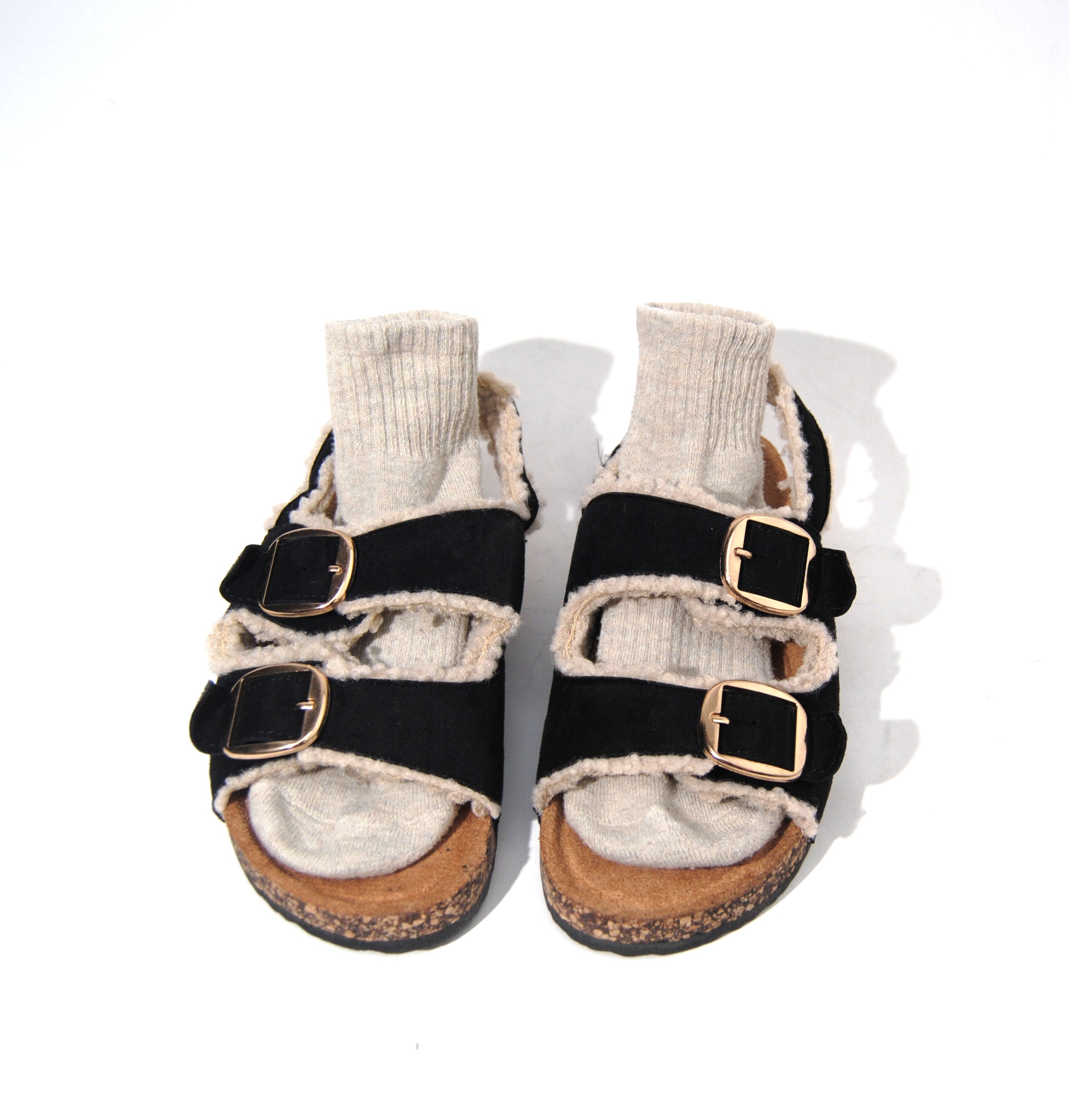 Maple | Slipper Sandal Faux Sherpa Teddy Double Buckle Slides