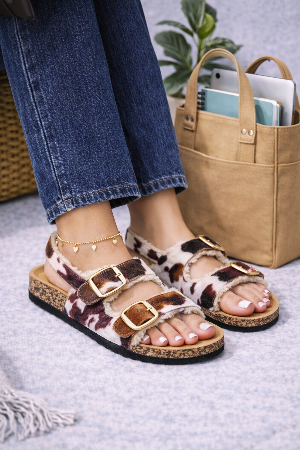 Maple | Slipper Sandal Faux Sherpa Teddy Double Buckle Slides
