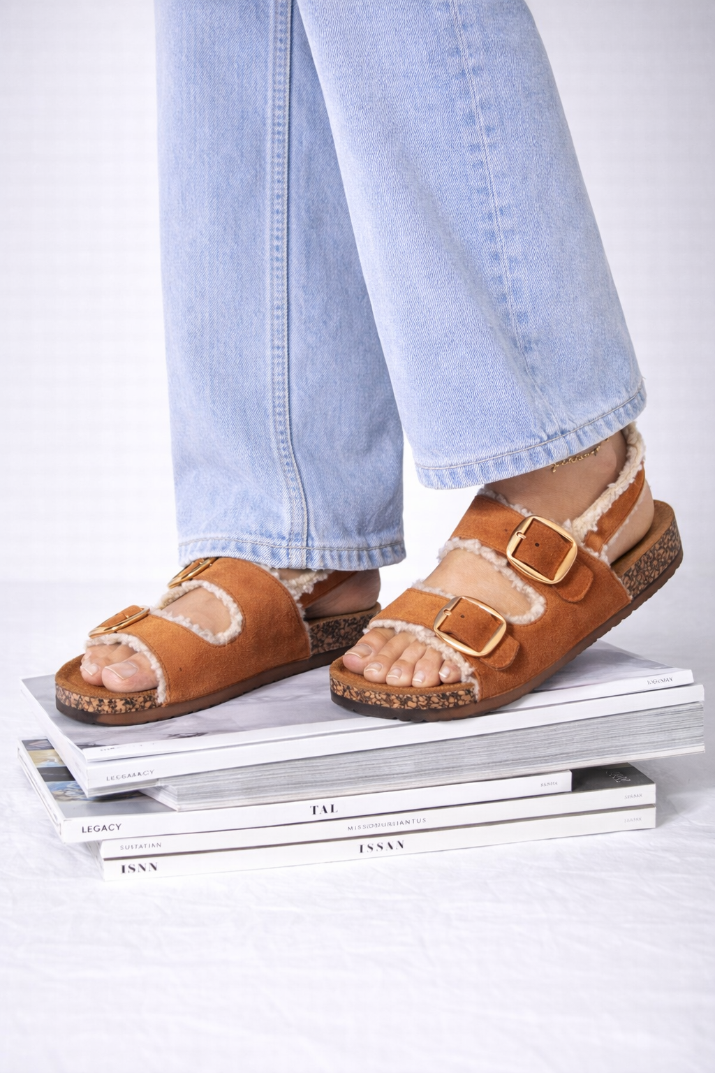 Maple | Slipper Sandal Faux Sherpa Teddy Double Buckle Slides