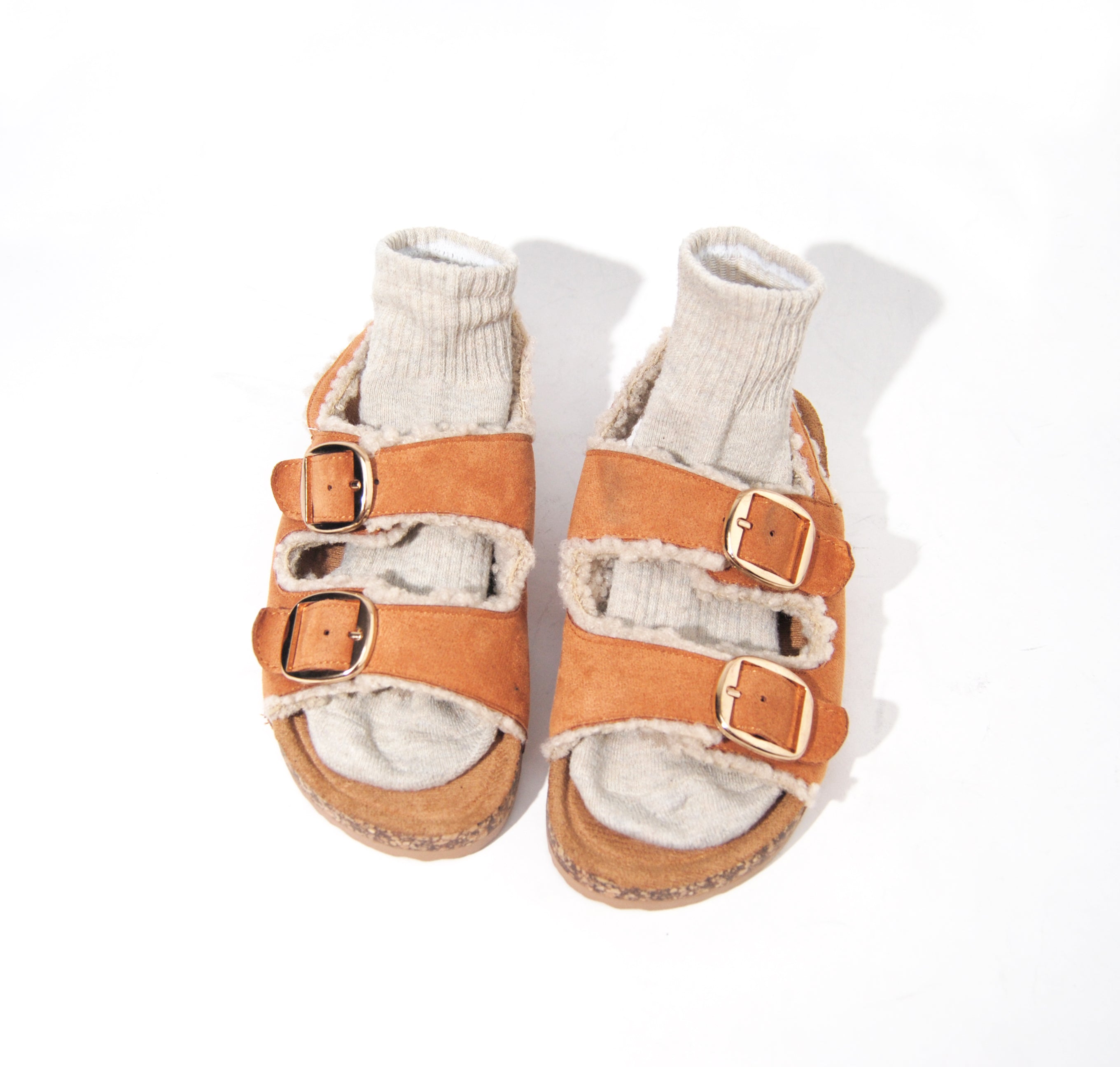 Maples | Faux Teddy Double Buckle Slides