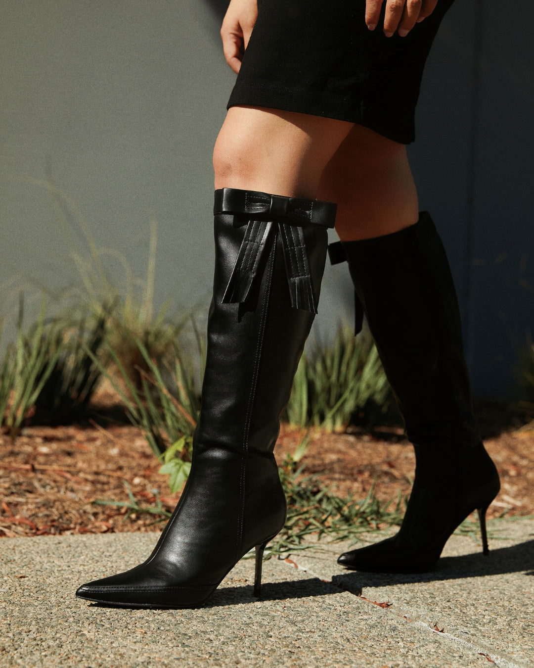 Celeste Black Bow Topped Stiletto Boot