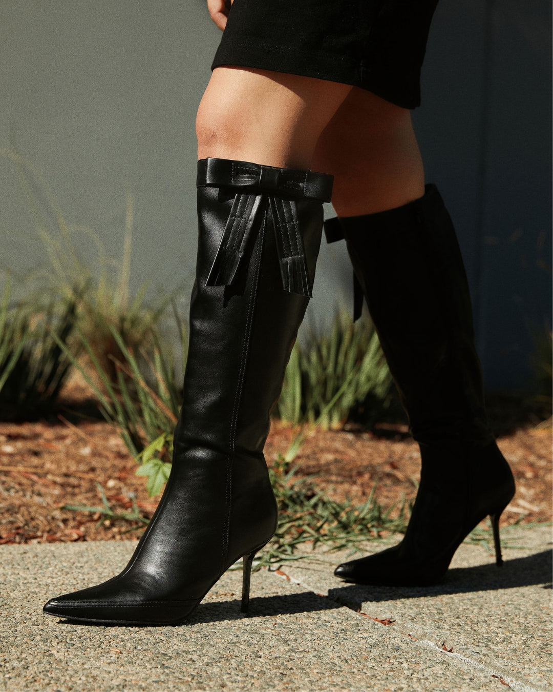 Celeste Black Bow Topped Stiletto Boot