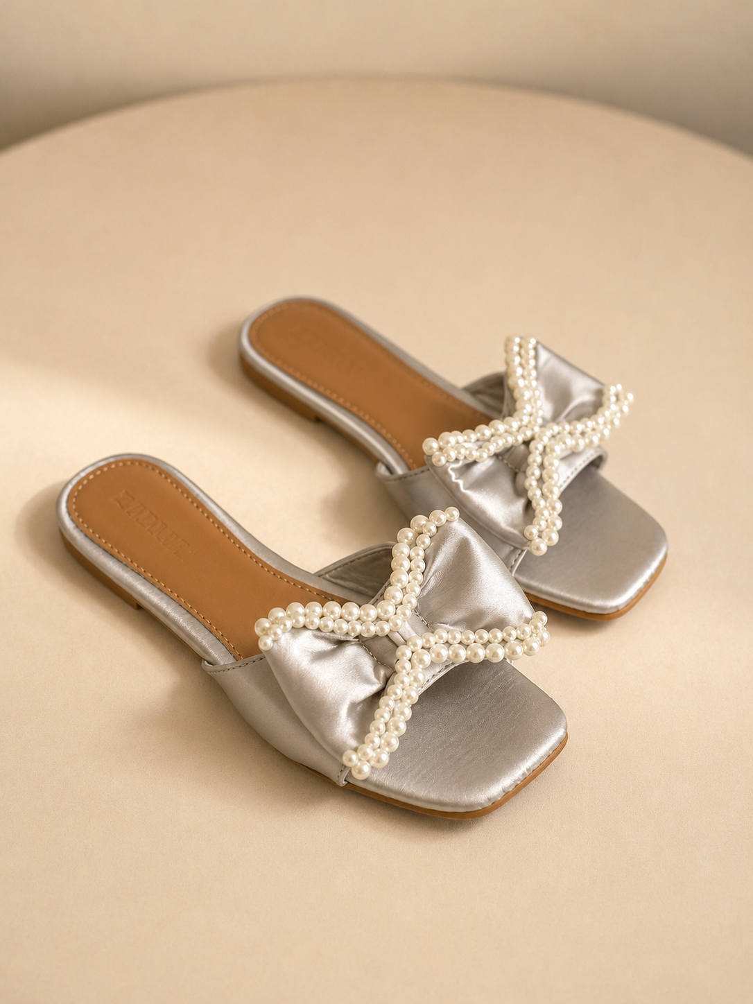 SIERRA | Pearl Bow Detail Satin Slide Sandal