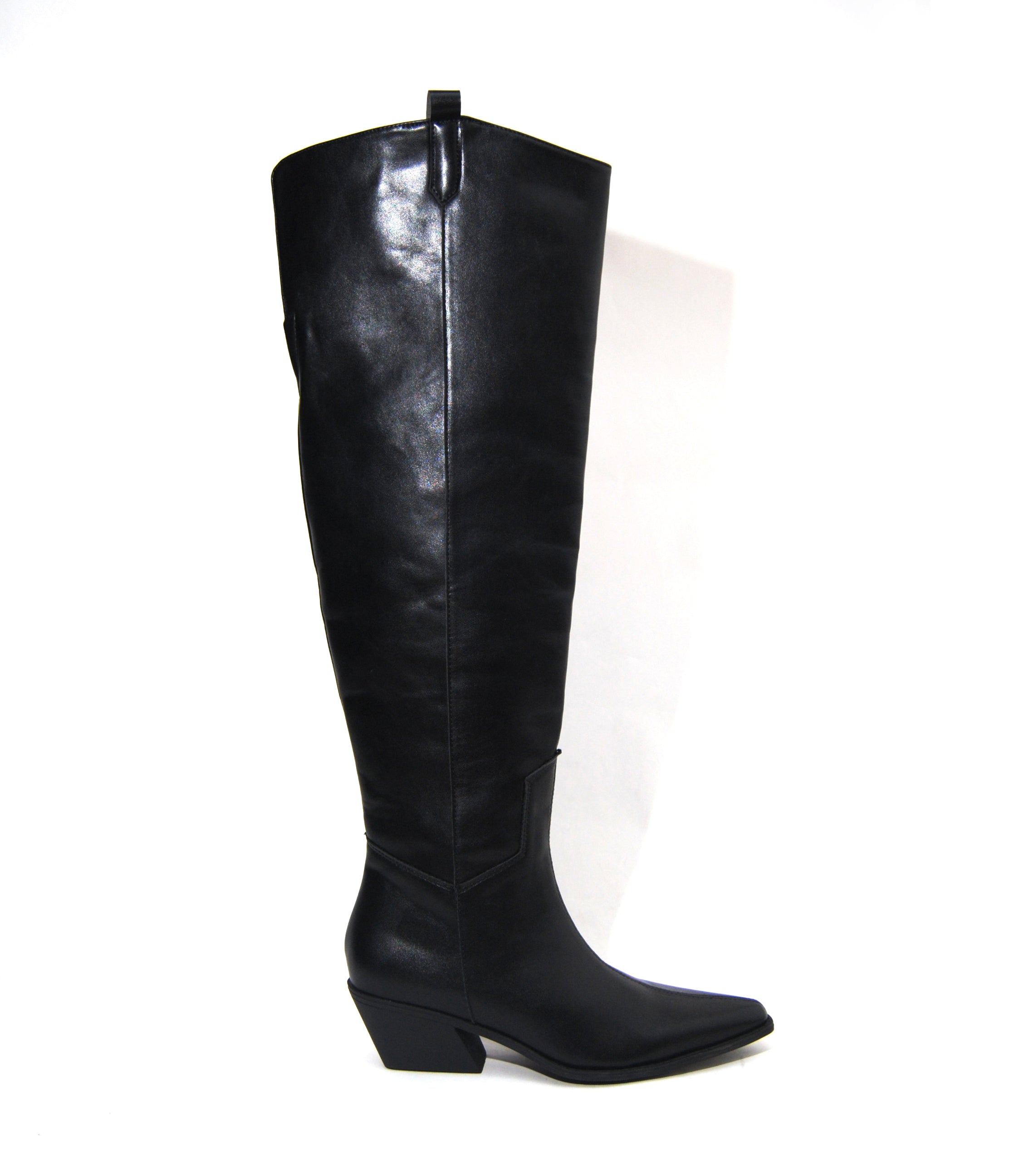 PU & Faux Suede Over Knee-High Low Block Heel Western Boot