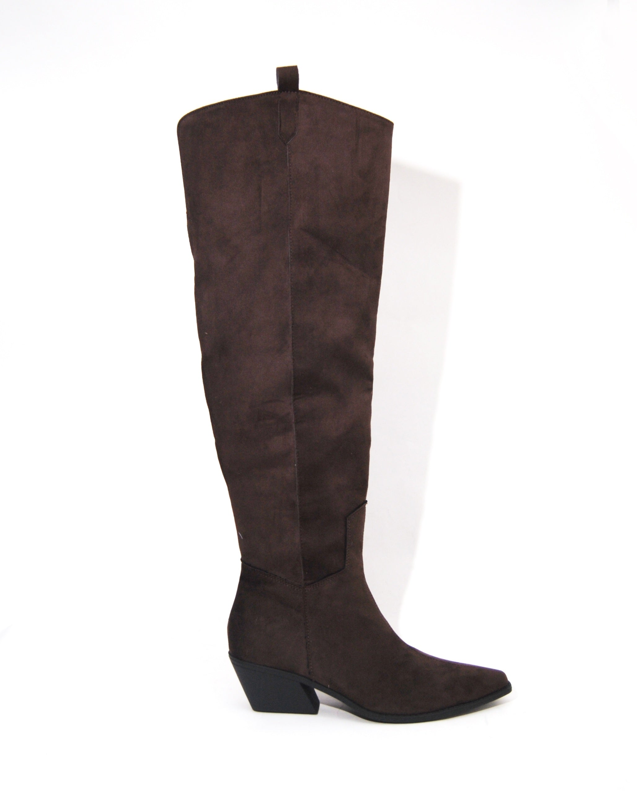 PU & Faux Suede Over Knee-High Low Block Heel Western Boot