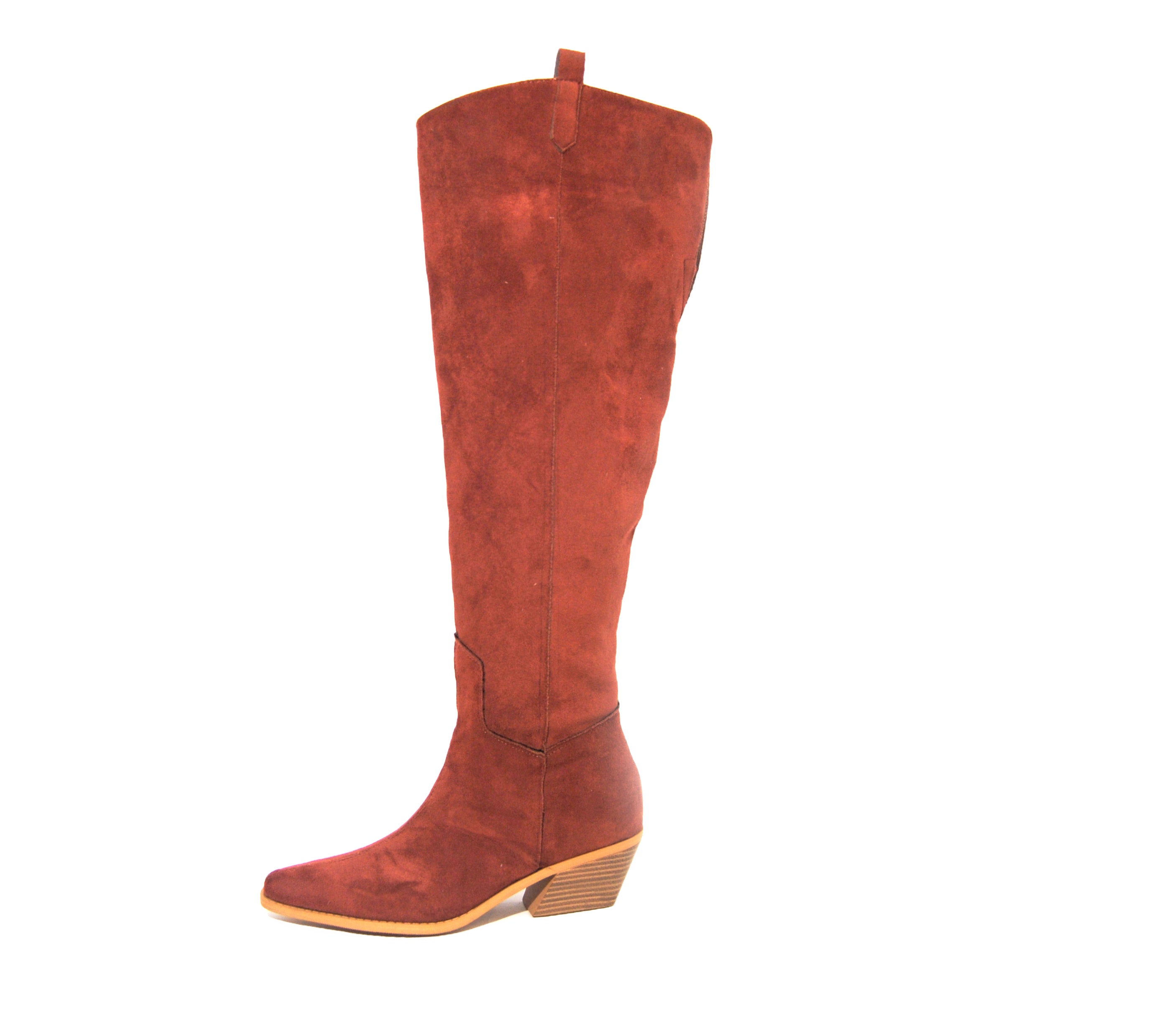 PU & Faux Suede Over Knee-High Low Block Heel Western Boot