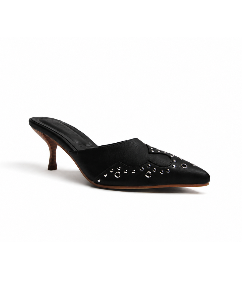 CORSET | Stud Lace-Up Mule Wood Heels