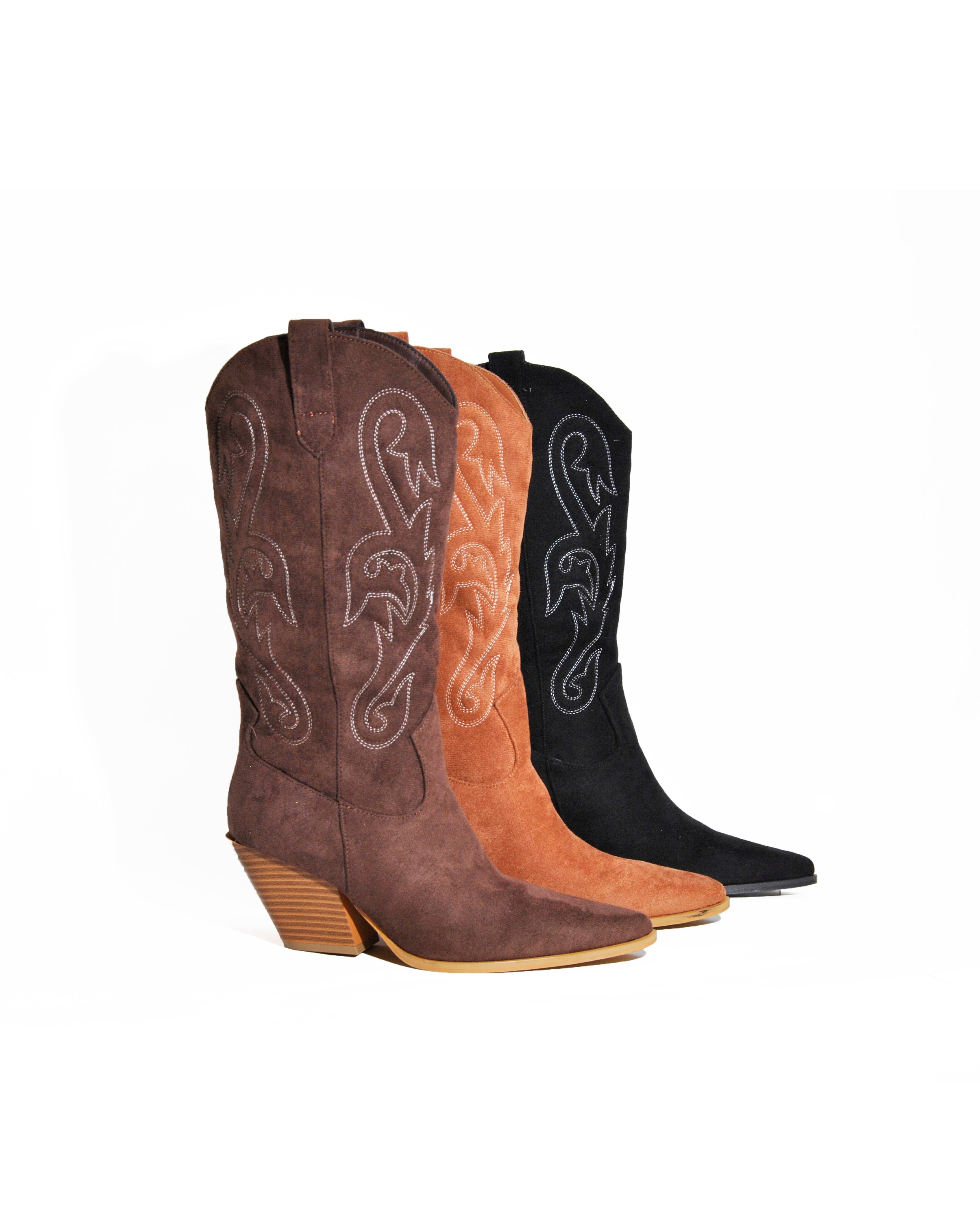 Yall Western Suede Boot – Black, Brown & Tan