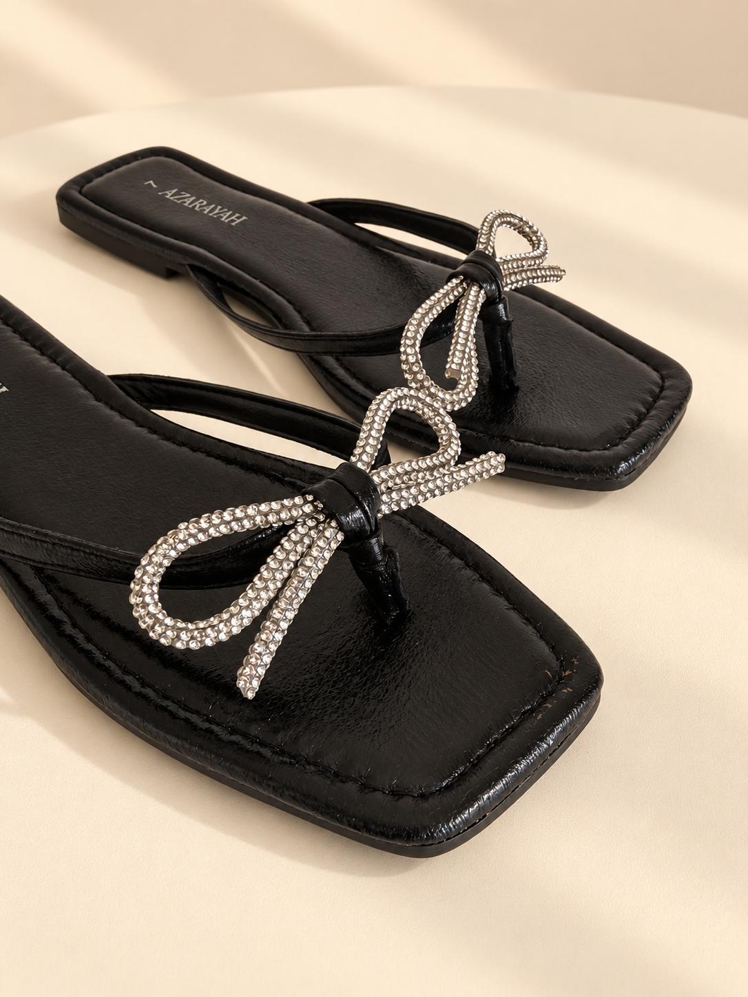 Besties | Rhinestone Bow Flat Sandals