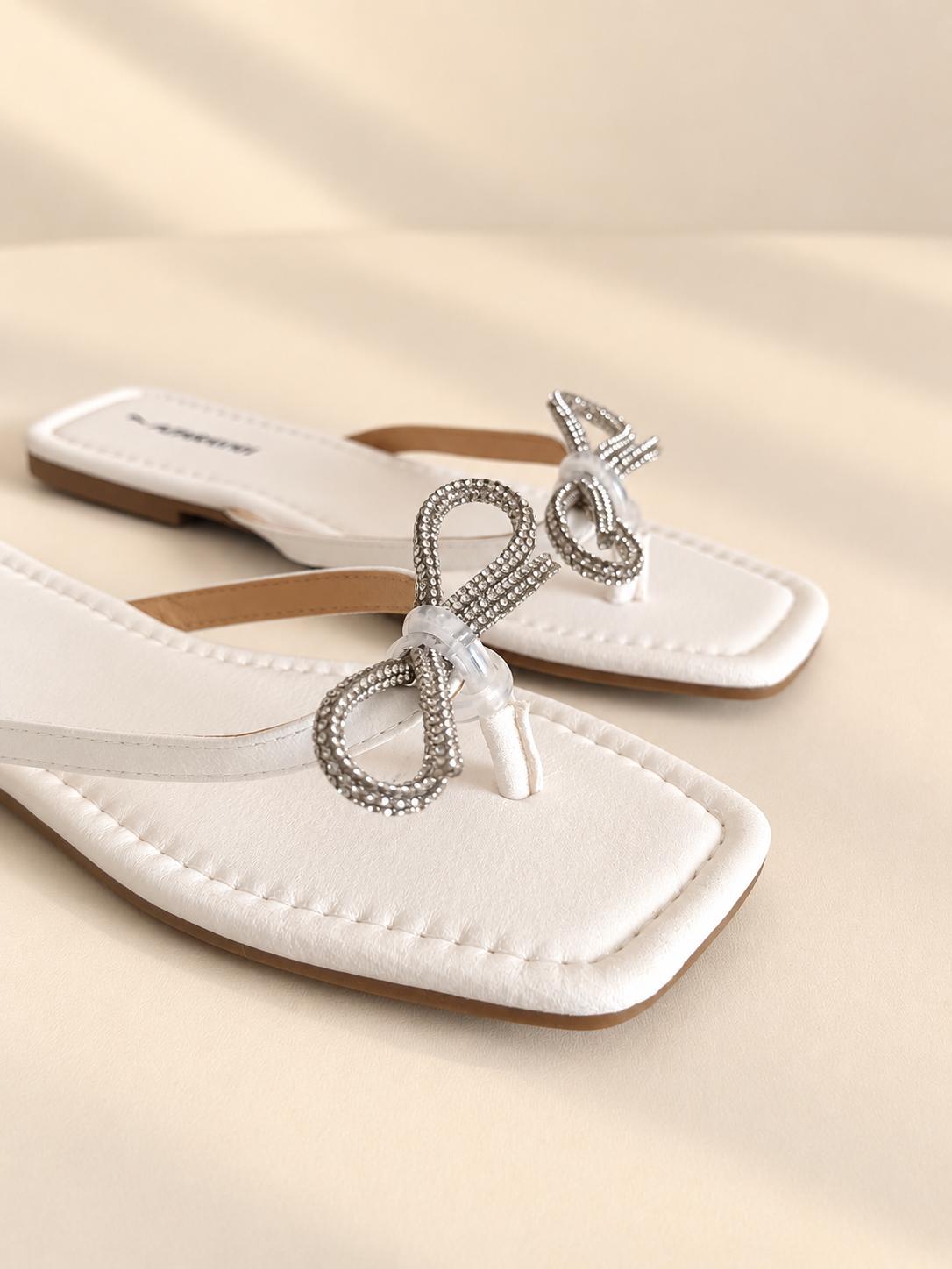 Besties | Rhinestone Bow Flat Sandals
