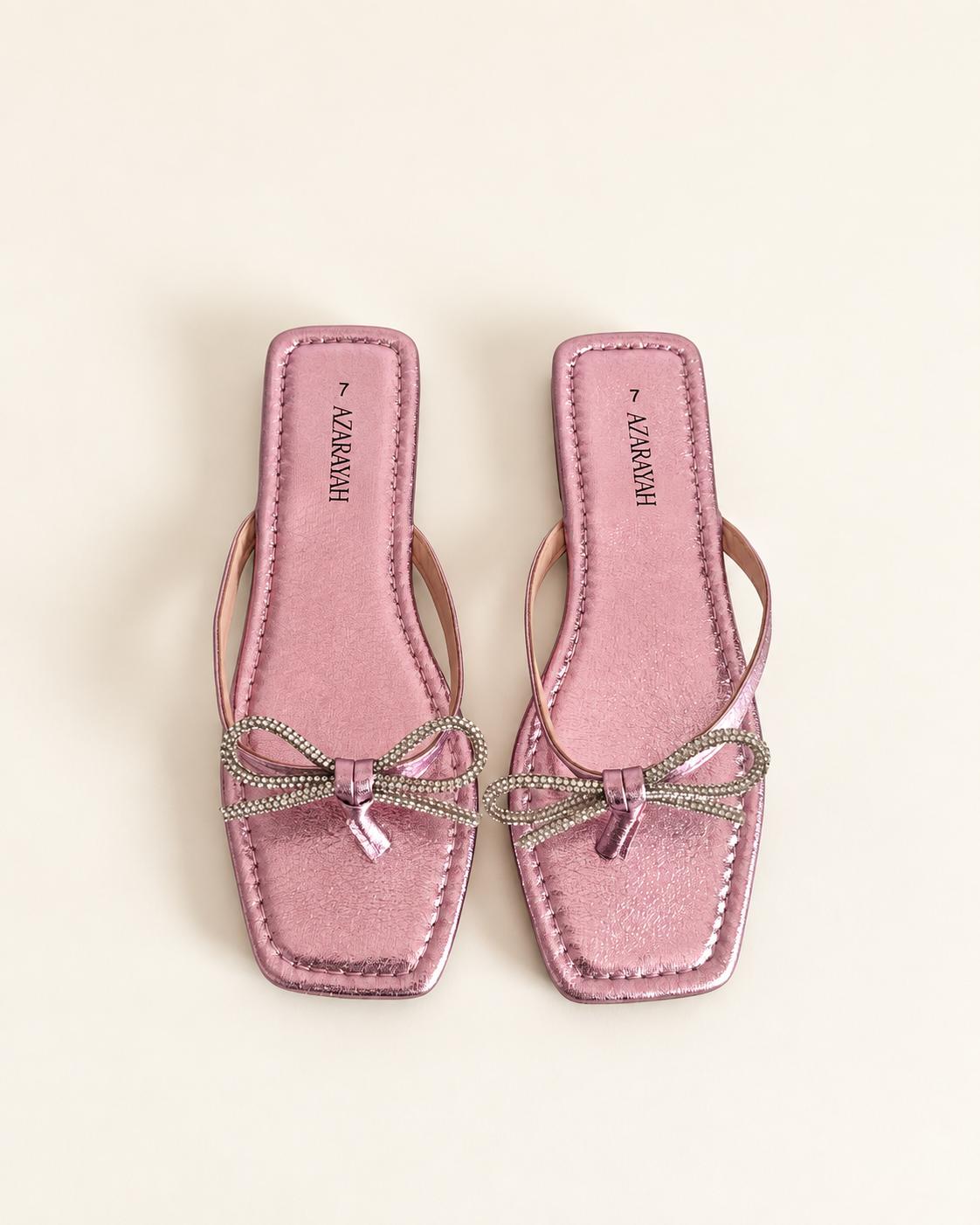 Besties | Rhinestone Bow Flat Sandals