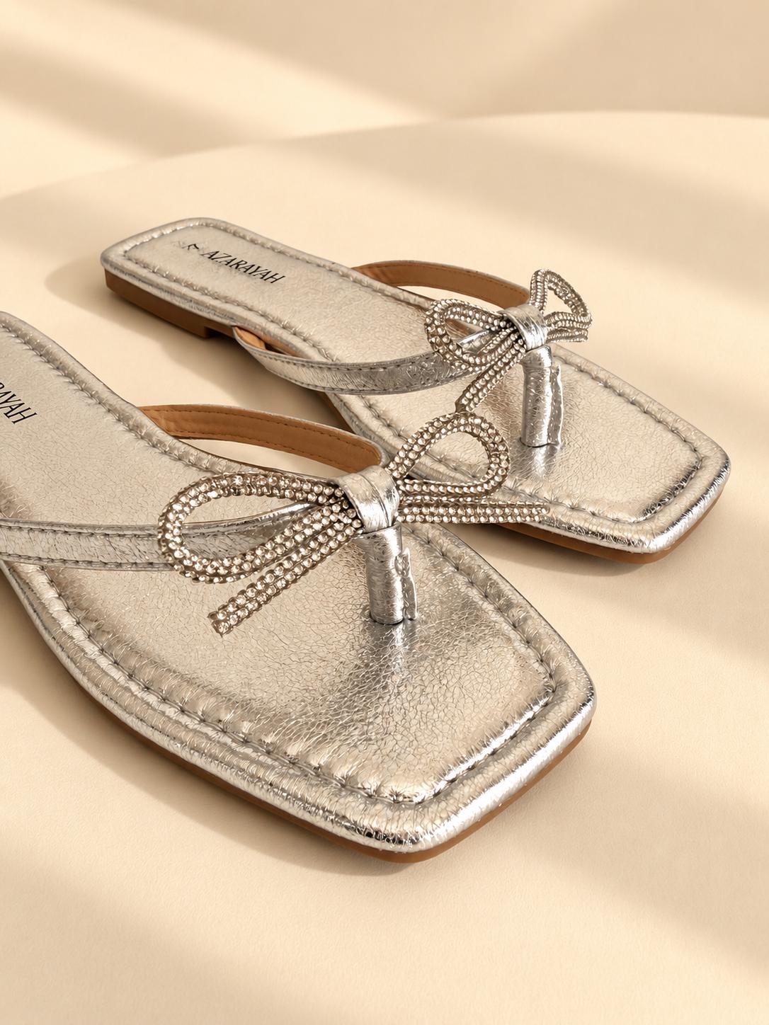 Besties | Rhinestone Bow Flat Sandals