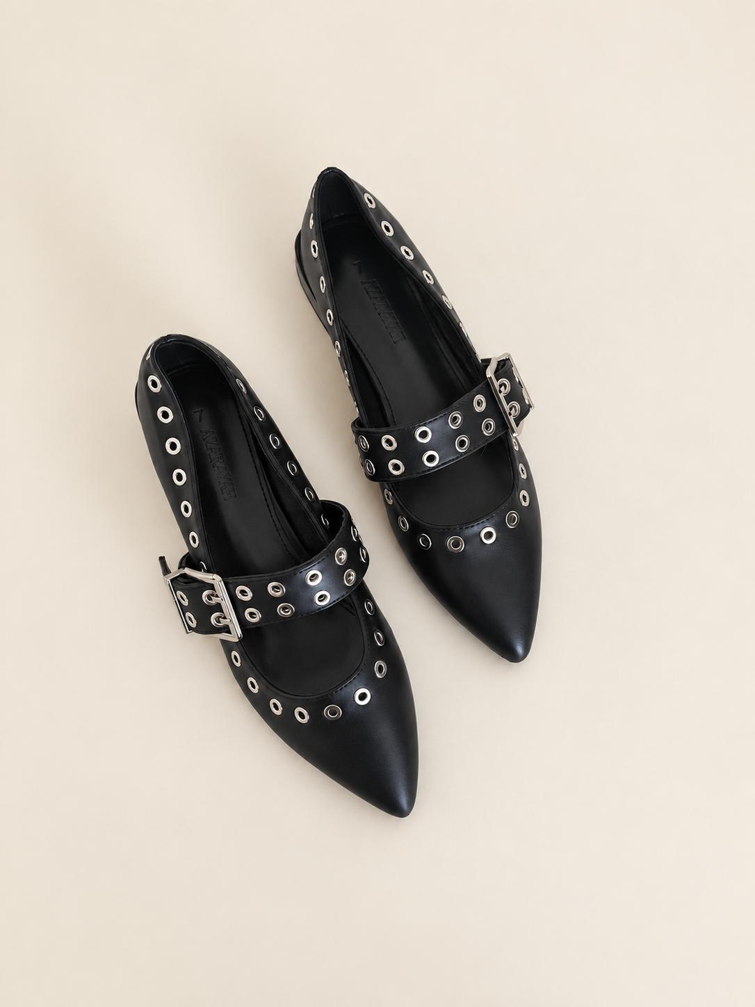 Marlyn | Grommet Pointed-Toe Mary Jane Flat