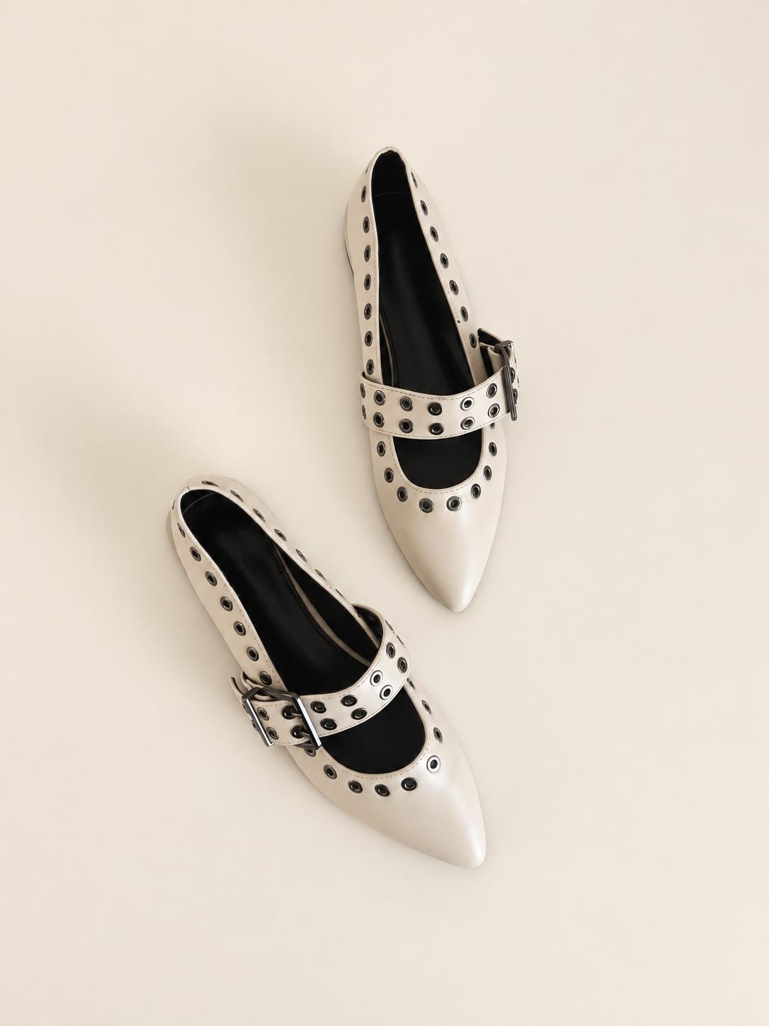 Marlyn | Grommet Pointed-Toe Mary Jane Flat