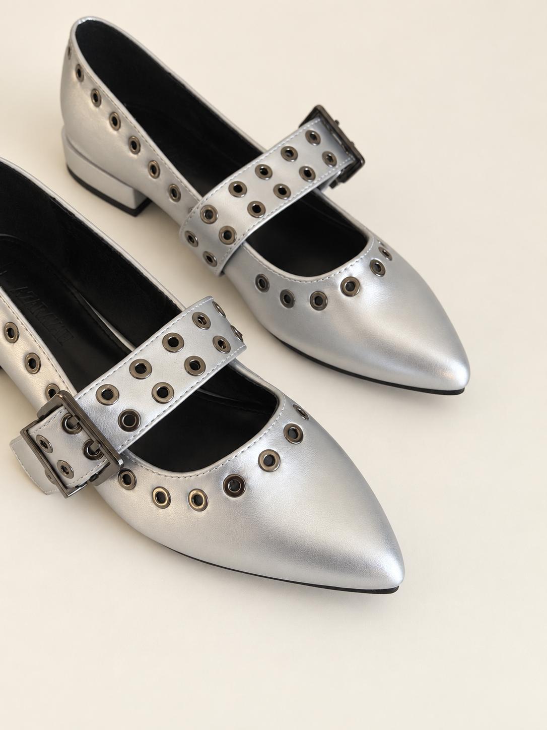 Marlyn | Grommet Pointed-Toe Mary Jane Flat